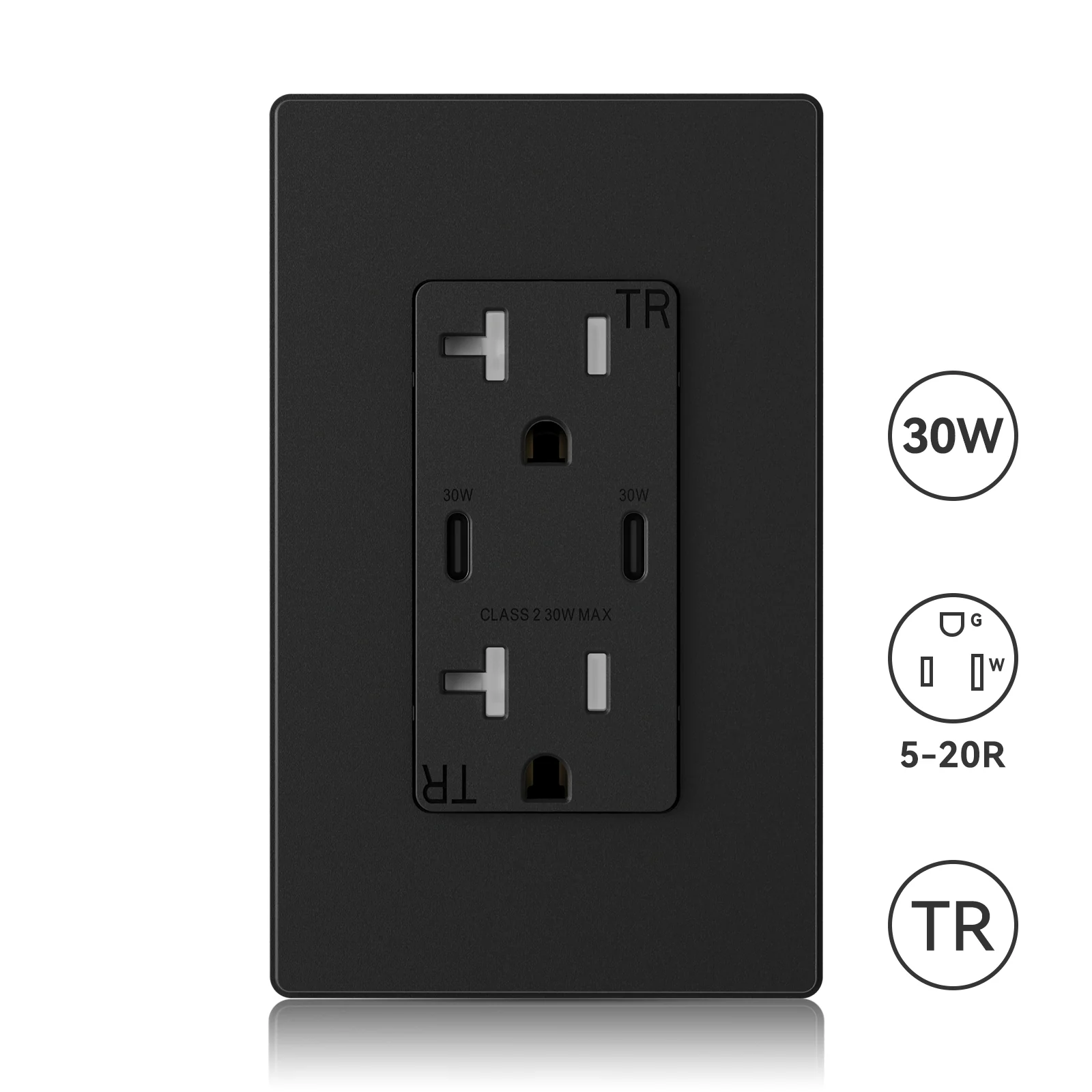 30W 6.0A Total Output USB Type C/C Outlet with 15A/20A, Tamper-Resistant Wall Outlet - Image 4