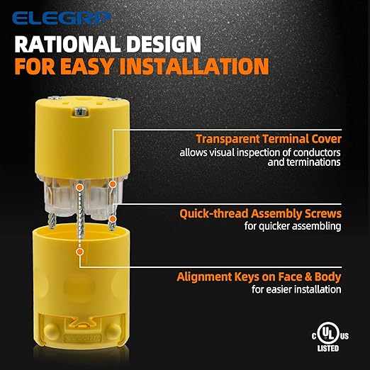 ELEGRP 15 Amp 125 Volt NEMA 5-15R Straight Blade Connector, 2 Pole 3 Wire Grounding, Yellow, Commercial Grade, 1 Pack - Image 13