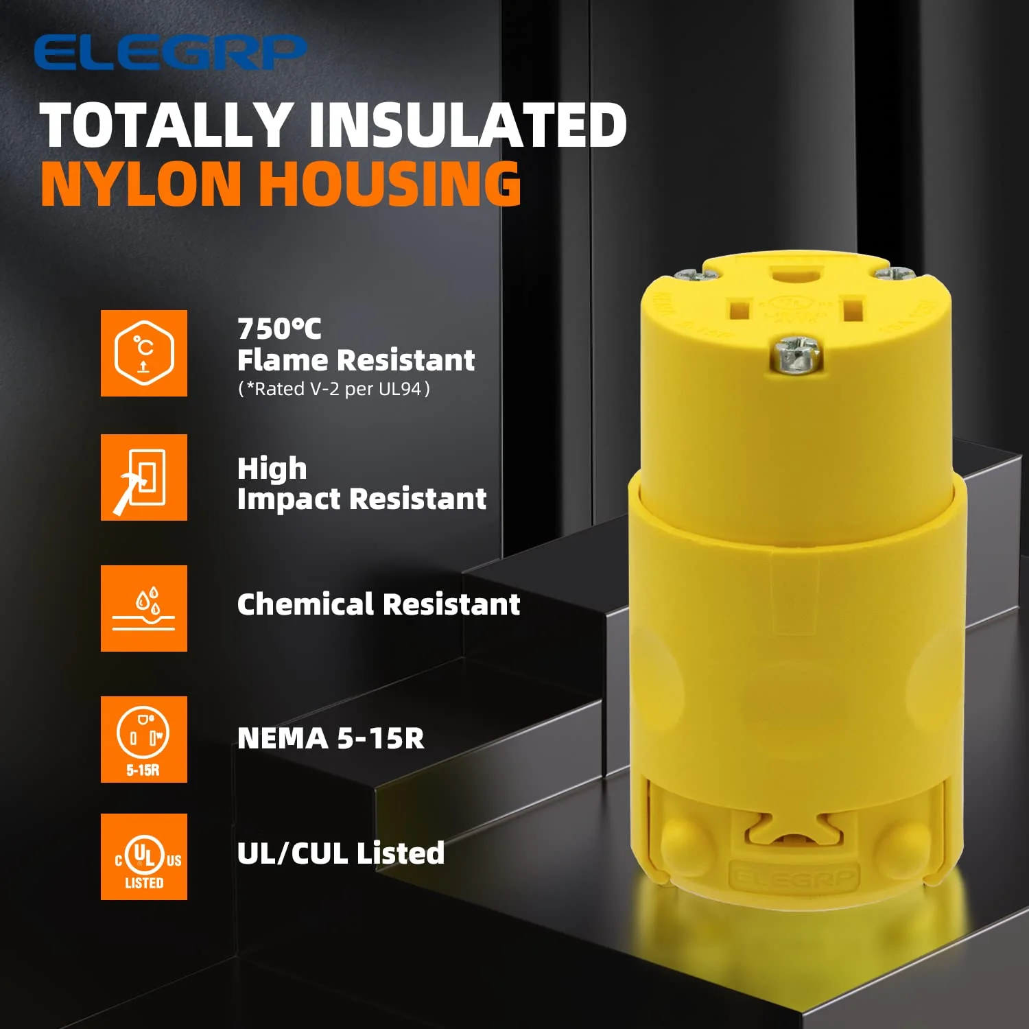 ELEGRP 15 Amp 125 Volt NEMA 5-15R Straight Blade Connector, 2 Pole 3 Wire Grounding, Yellow, Commercial Grade, 1 Pack - Image 15