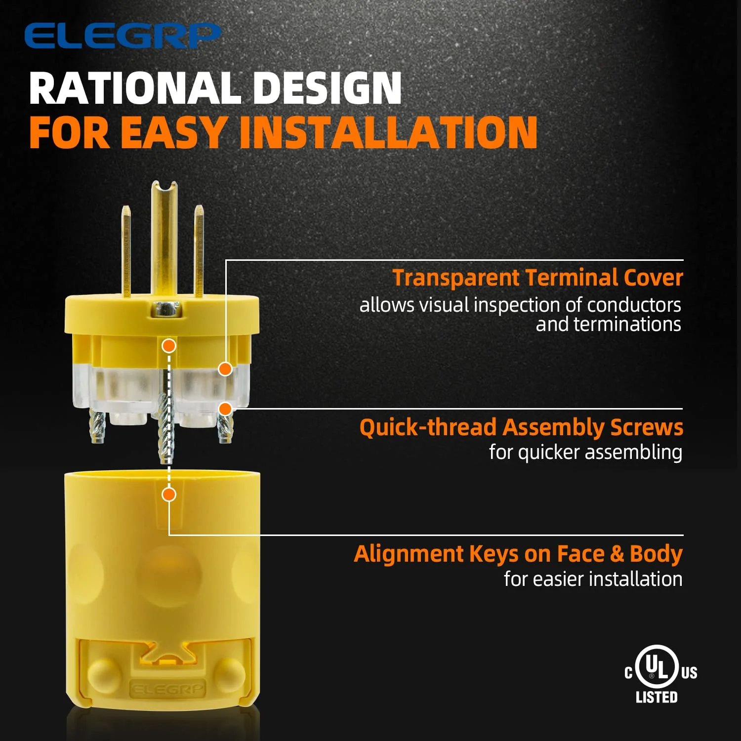 ELEGRP 15 Amp 125 Volt NEMA 5-15R Straight Blade Connector, 2 Pole 3 Wire Grounding, Yellow, Commercial Grade, 1 Pack - Image 5