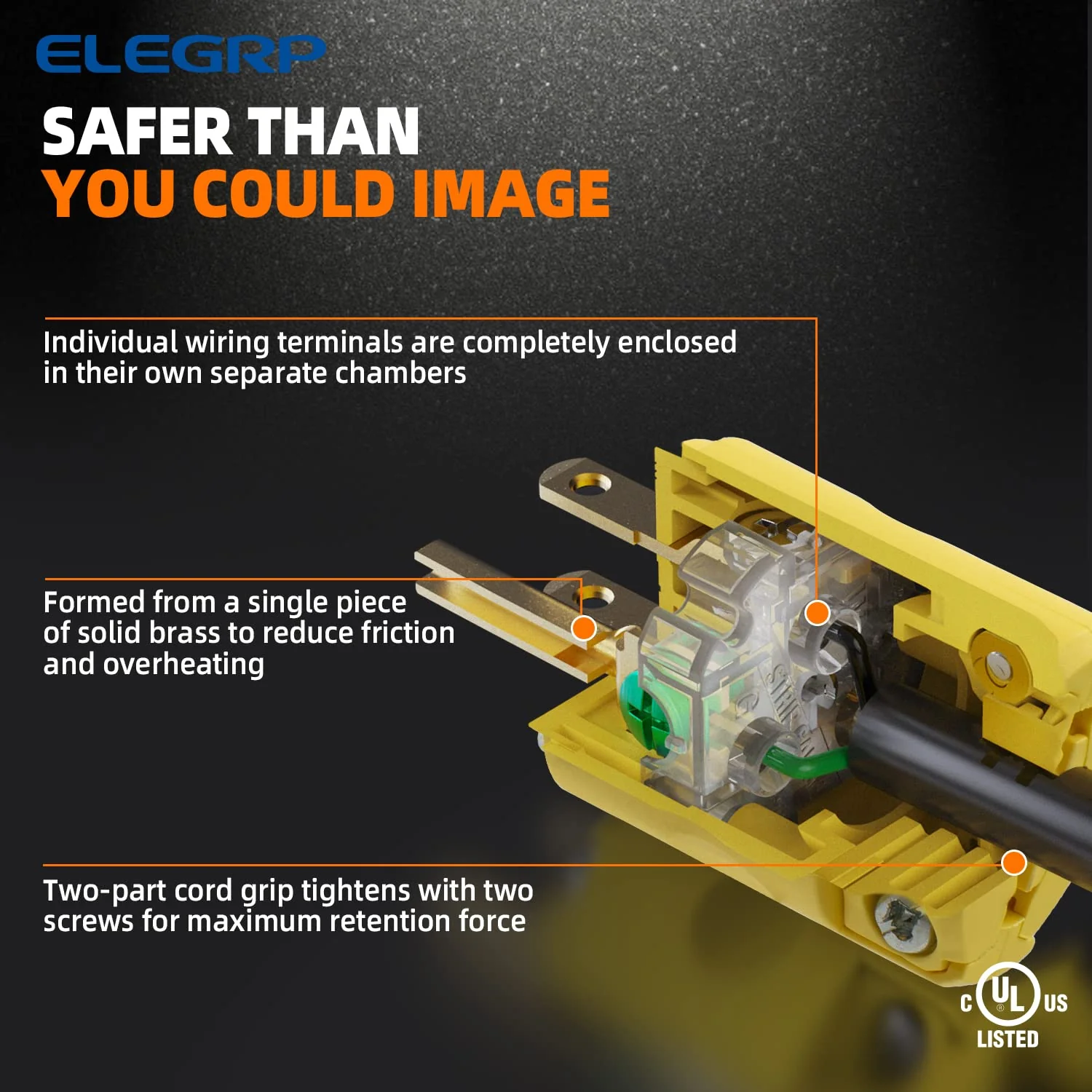 ELEGRP 15 Amp 125 Volt NEMA 5-15R Straight Blade Connector, 2 Pole 3 Wire Grounding, Yellow, Commercial Grade, 1 Pack - Image 6