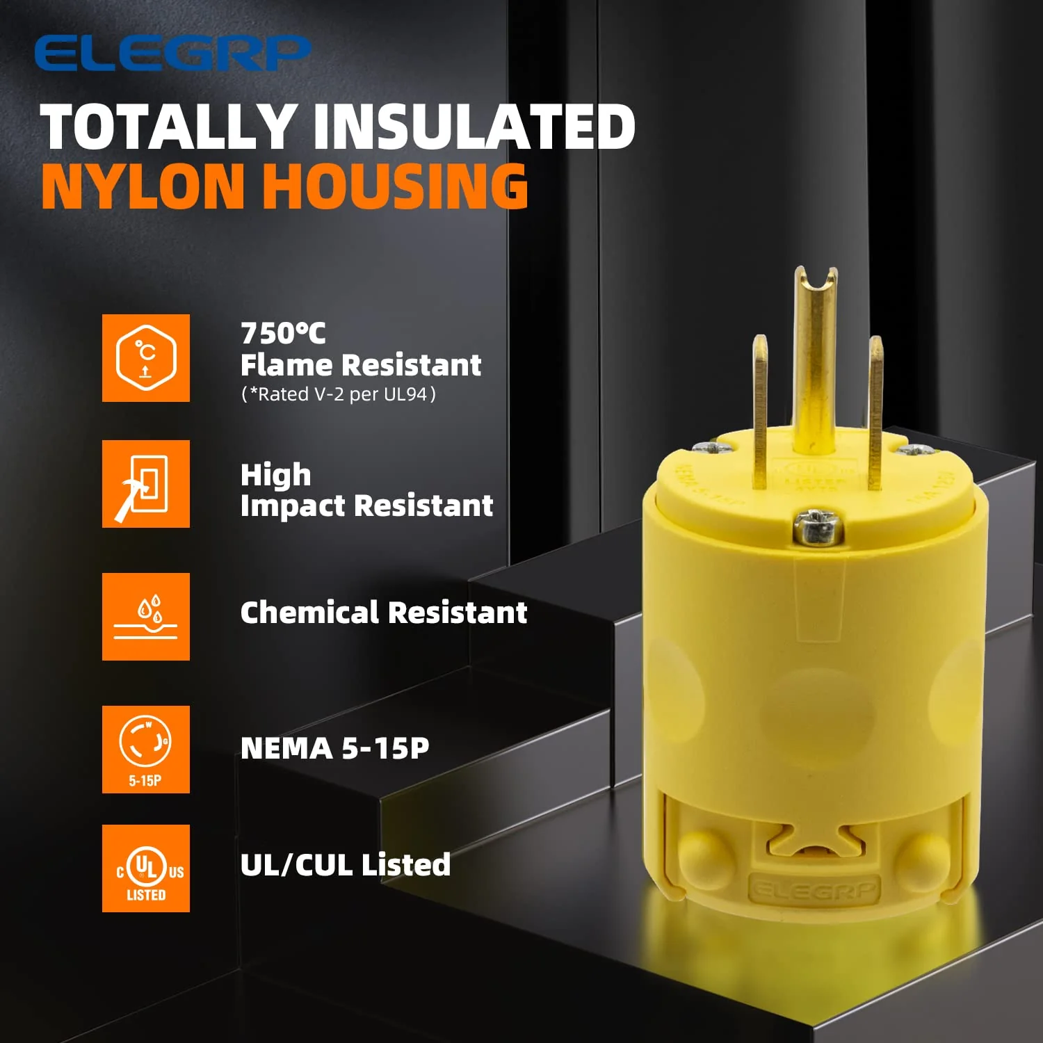 ELEGRP 15 Amp 125 Volt NEMA 5-15R Straight Blade Connector, 2 Pole 3 Wire Grounding, Yellow, Commercial Grade, 1 Pack - Image 9