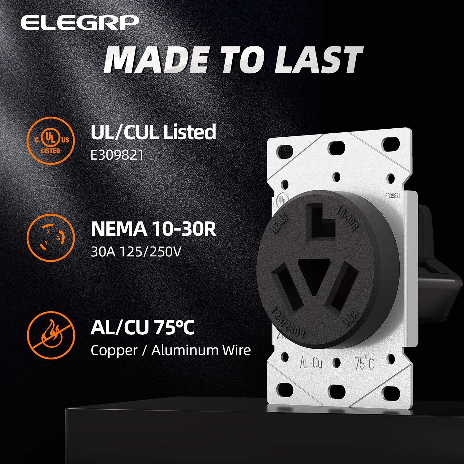 ELEGRP 30/50 Amp Flush Mount Power Receptacle, NEMA 10-30R & 10-50R Outlet, and Heavy Duty Plug, NEMA 10-30P & 10-50P, 125/250V, UL Listed - Image 12