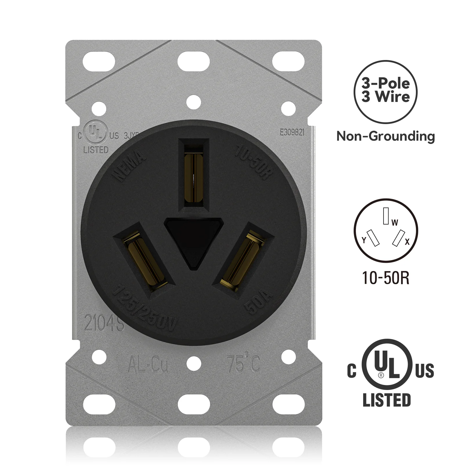 ELEGRP 30/50 Amp Flush Mount Power Receptacle, NEMA 10-30R & 10-50R Outlet, and Heavy Duty Plug, NEMA 10-30P & 10-50P, 125/250V, UL Listed - Image 4