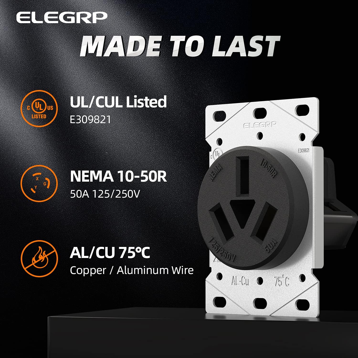ELEGRP 30/50 Amp Flush Mount Power Receptacle, NEMA 10-30R & 10-50R Outlet, and Heavy Duty Plug, NEMA 10-30P & 10-50P, 125/250V, UL Listed - Image 6