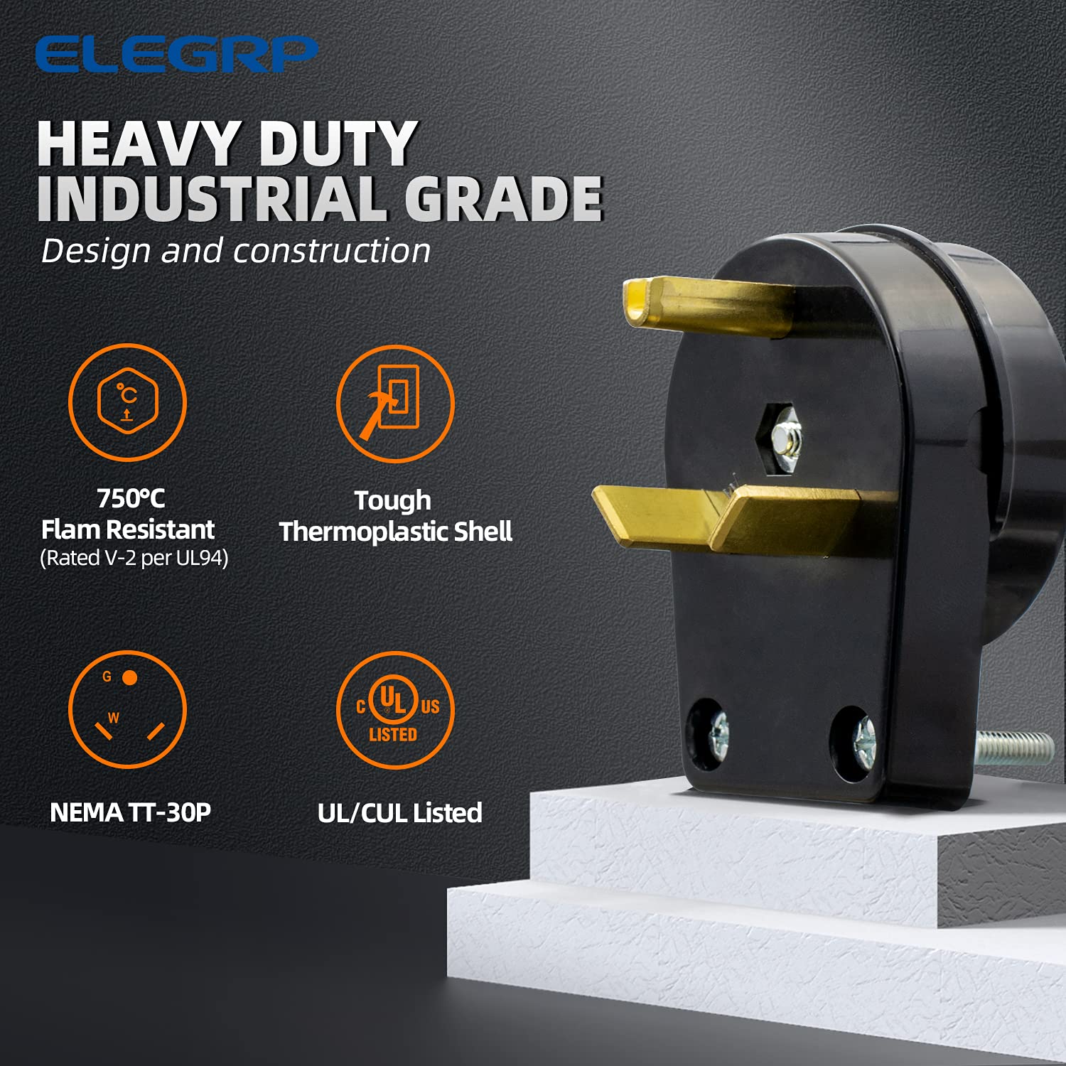 ELEGRP 30 Amp RV Receptacle, Flush Mount NEMA TT-30R Outlet & Heavy Duty NEMA TT-30P Plug, 125V, 2 Pole 3 Wire, UL Listed - Image 10