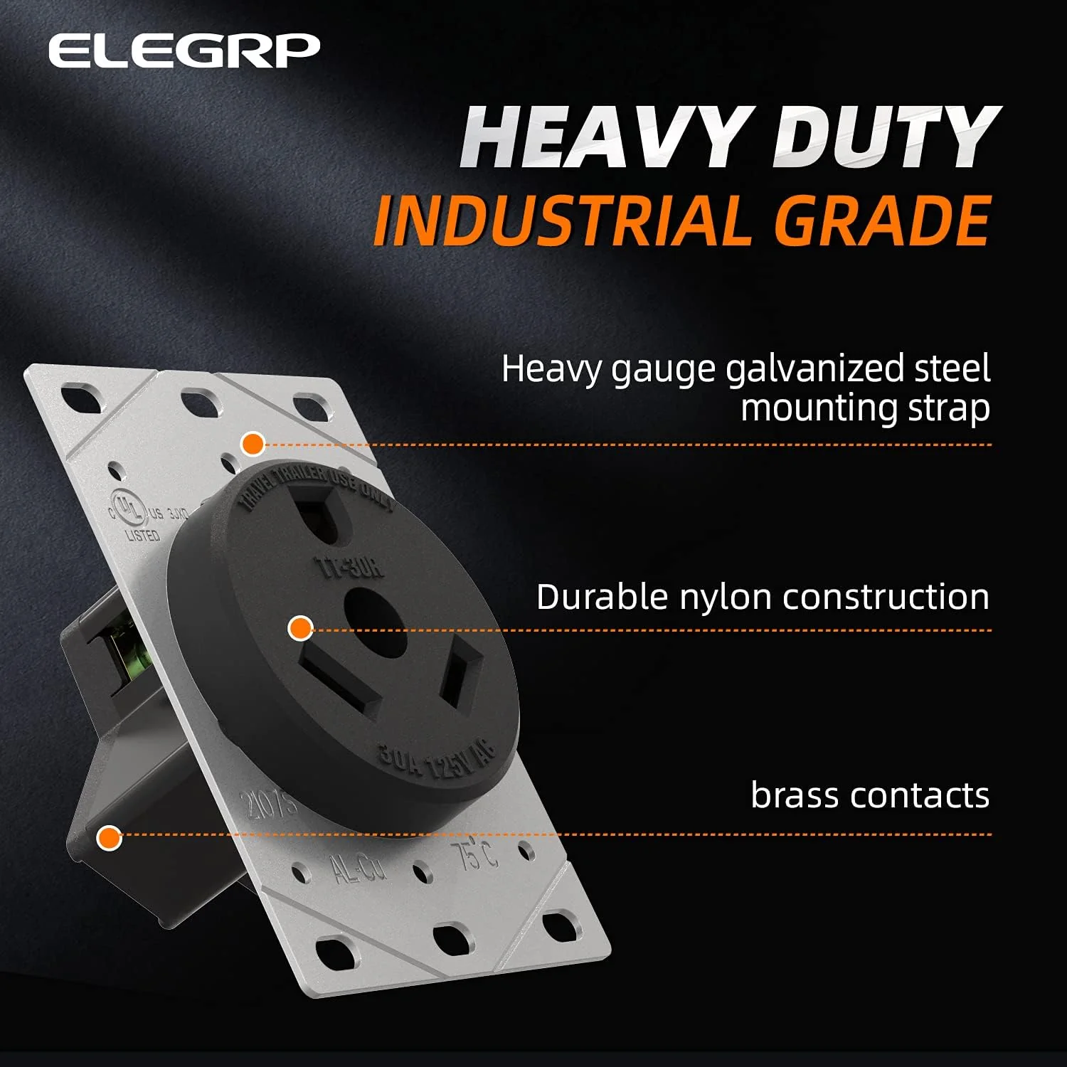 ELEGRP 30 Amp RV Receptacle, Flush Mount NEMA TT-30R Outlet & Heavy Duty NEMA TT-30P Plug, 125V, 2 Pole 3 Wire, UL Listed - Image 4
