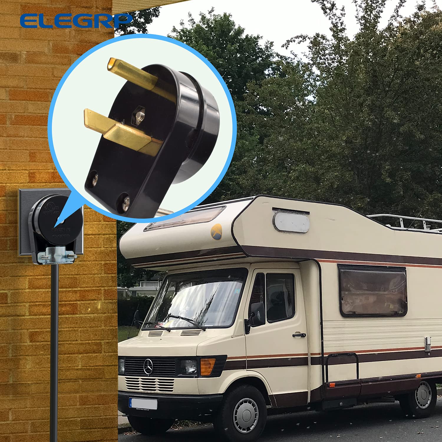 ELEGRP 30 Amp RV Receptacle, Flush Mount NEMA TT-30R Outlet & Heavy Duty NEMA TT-30P Plug, 125V, 2 Pole 3 Wire, UL Listed - Image 9