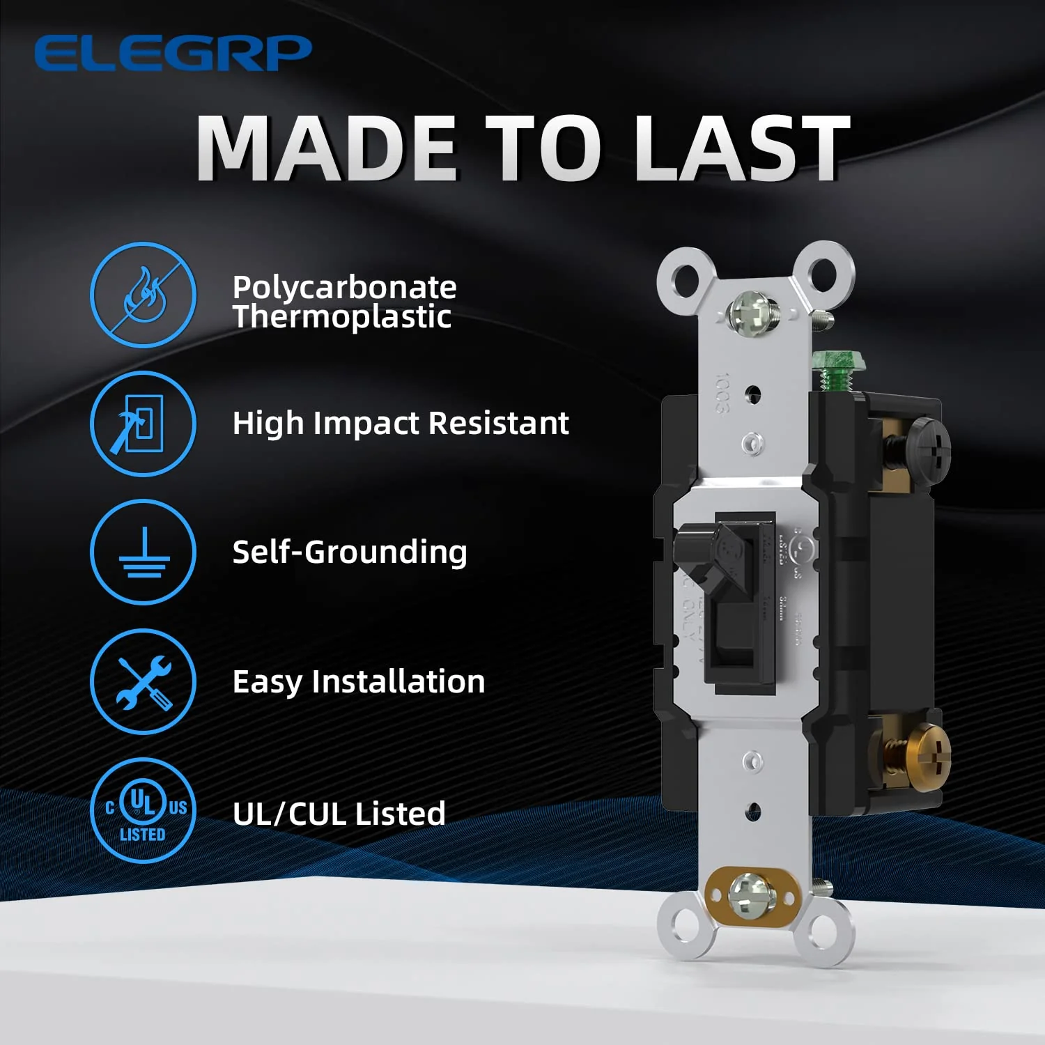 ELEGRP 4-Way Toggle Light Switch, 15 Amp, 120-277V, Quiet On/Off Wall Switch, Self-Grounding, Quick Push-In Wiring, UL Listed (10 Pack) - Image 13