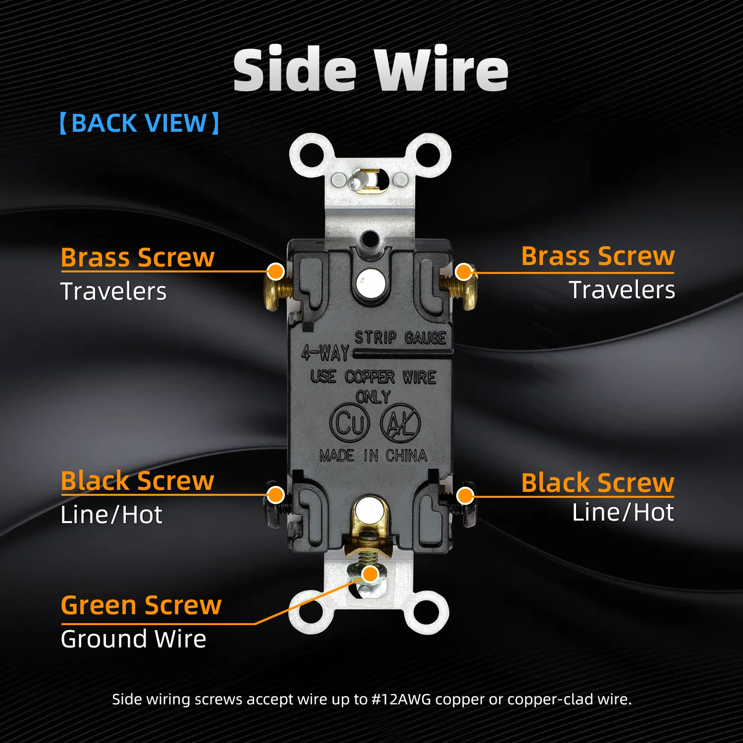 ELEGRP 4-Way Toggle Light Switch, 15 Amp, 120-277V, Quiet On/Off Wall Switch, Self-Grounding, Quick Push-In Wiring, UL Listed (10 Pack) - Image 5