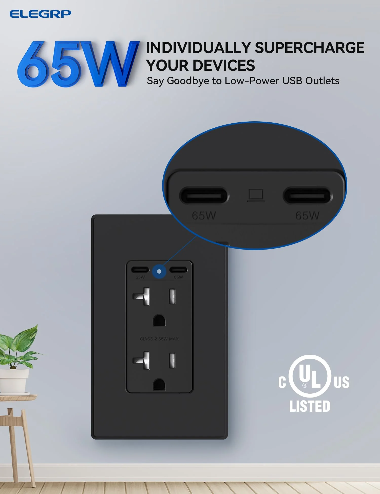 65W Total Output USB Type C/C, Fast Charging Outlet with 15A/20A, Tamper-Resistant Wall Outlet - Image 6