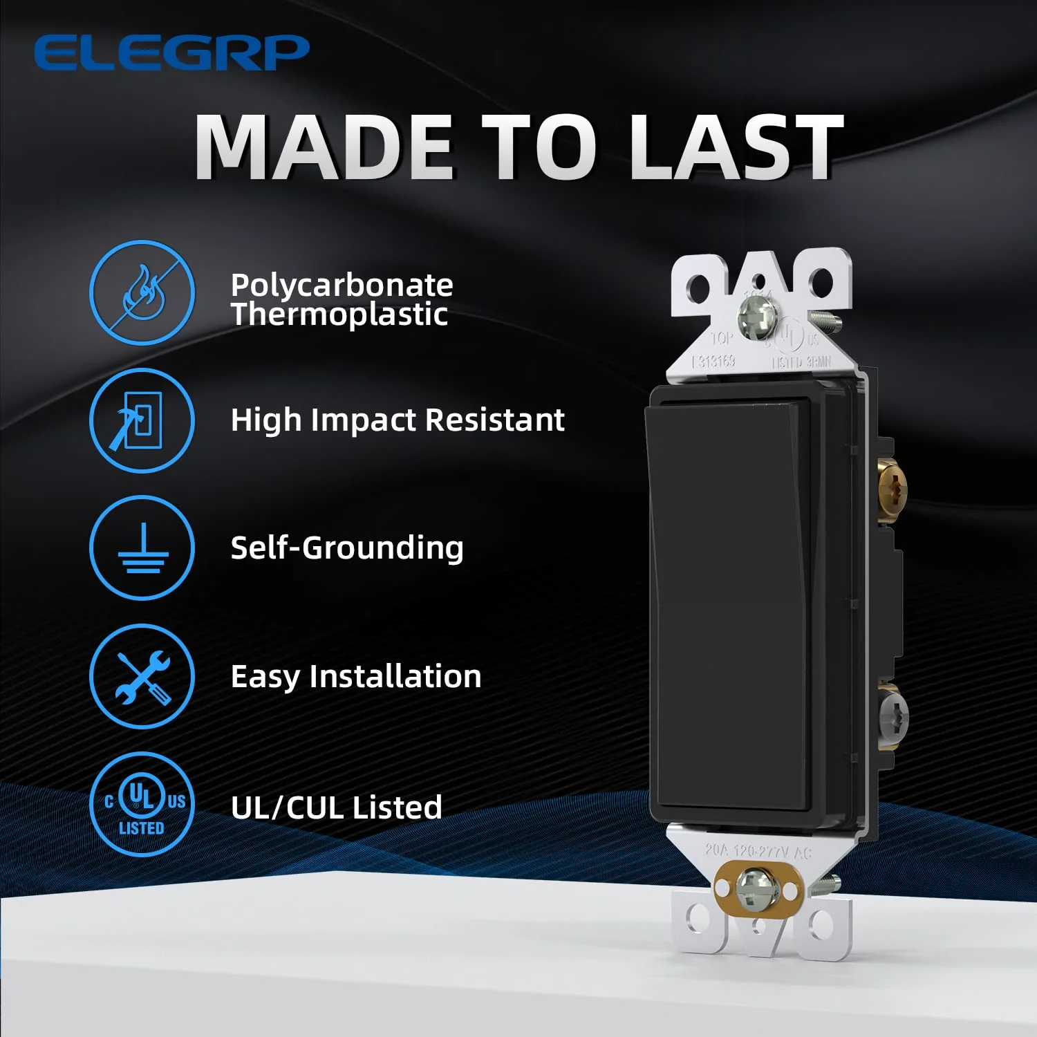 ELEGRP Decorative Light Switch, 3-Way, Self-Grounding, 15A 120-277V, UL Listed, 10 Pack - Image 10