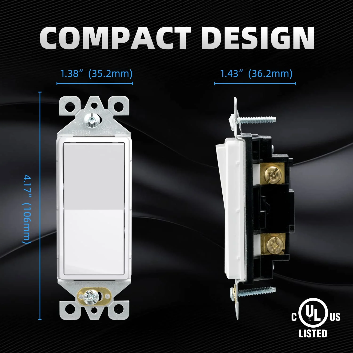 ELEGRP Standard Decorative Single Pole Light Switch, Self-Grounding, 15A 120-277V, Glossy/Matte White or Black, UL Listed, 10 Pack - Image 7