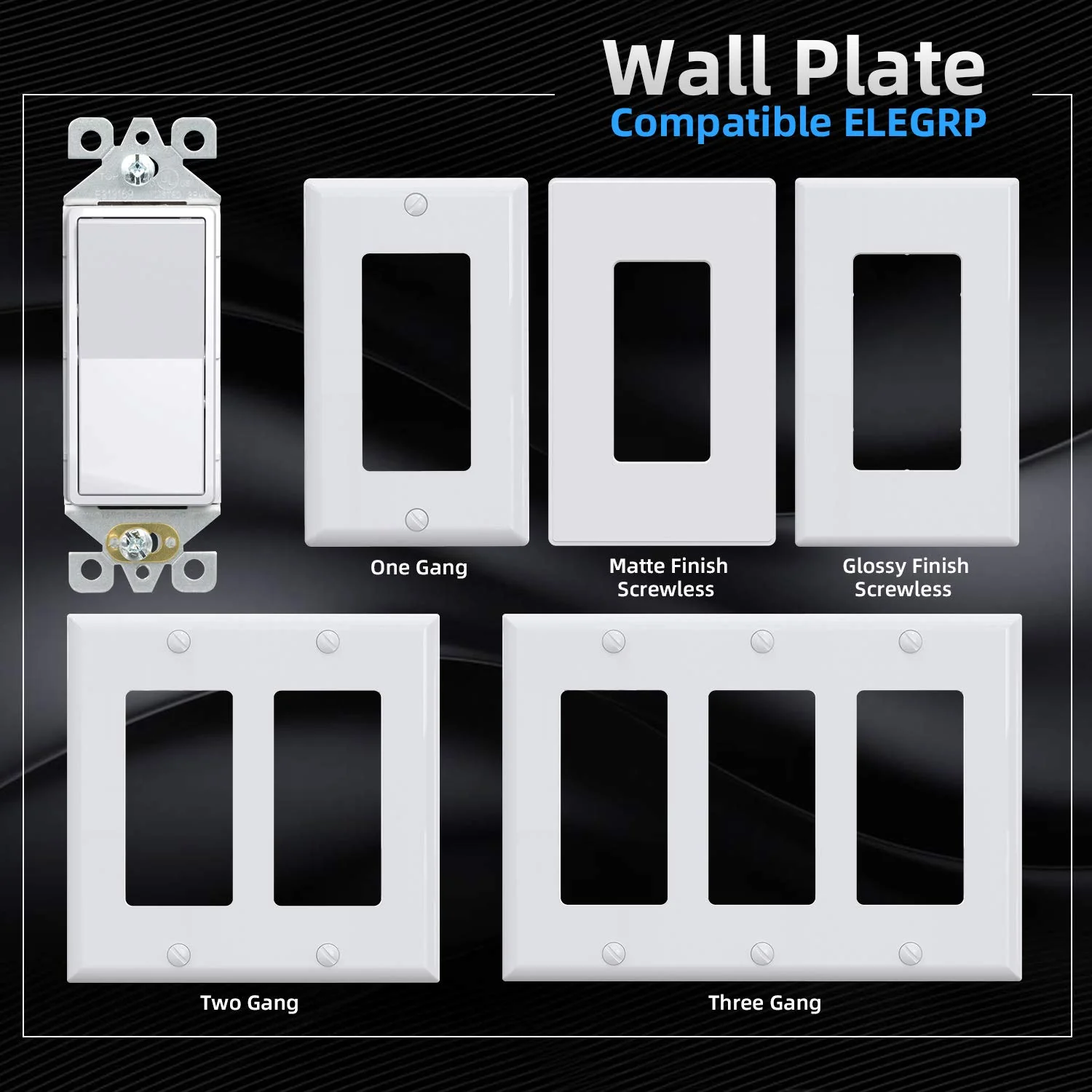 ELEGRP Standard Decorative Single Pole Light Switch, Self-Grounding, 15A 120-277V, Glossy/Matte White or Black, UL Listed, 10 Pack - Image 9