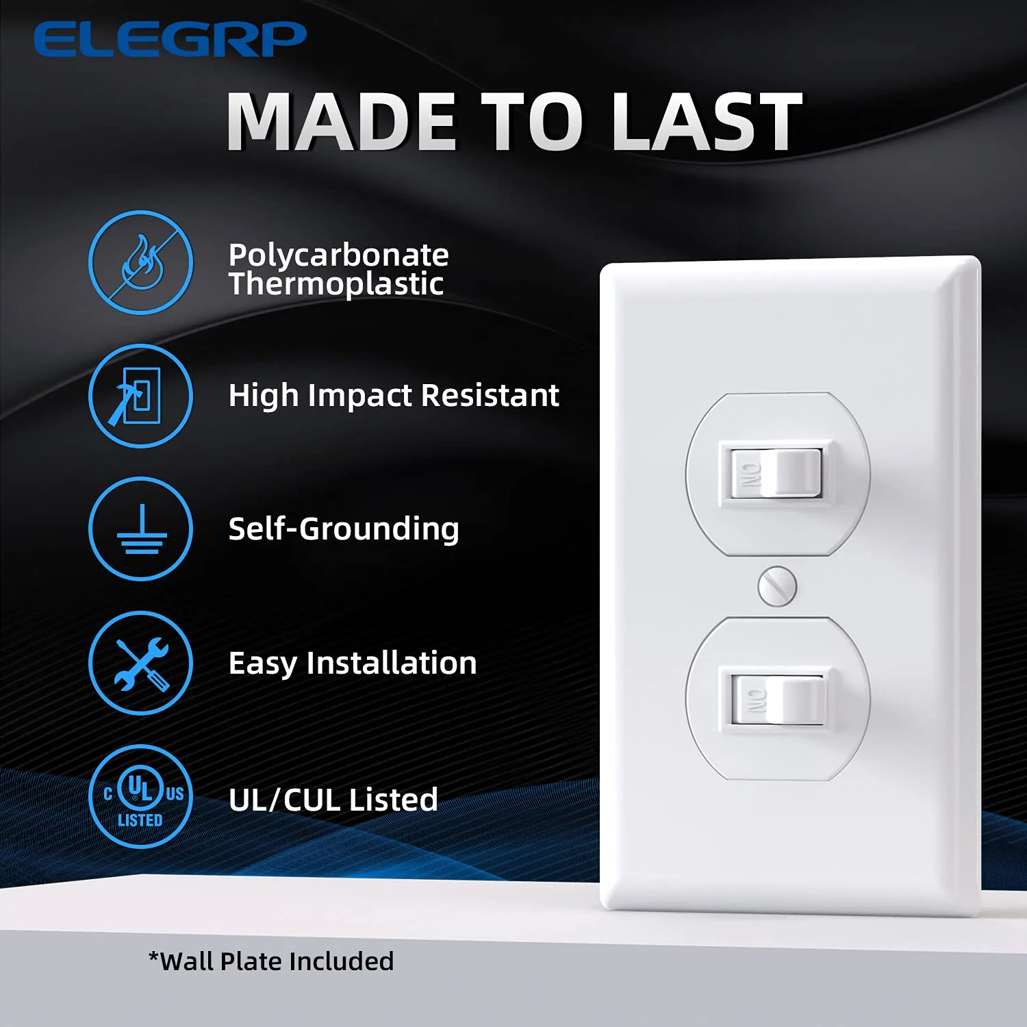 ELEGRP Double Toggle Light Switch, Dual Single-Pole Electrical Switch, 15A 120V, Self-Grounding, Wall Plate Included, UL Listed - Image 10