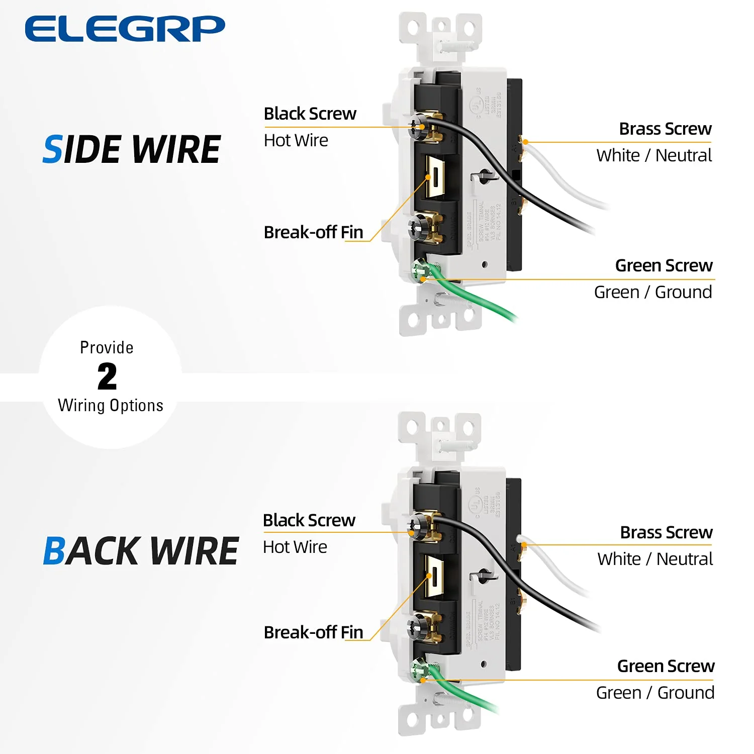 ELEGRP Double Toggle Light Switch, Dual Single-Pole Electrical Switch, 15A 120V, Self-Grounding, Wall Plate Included, UL Listed - Image 7
