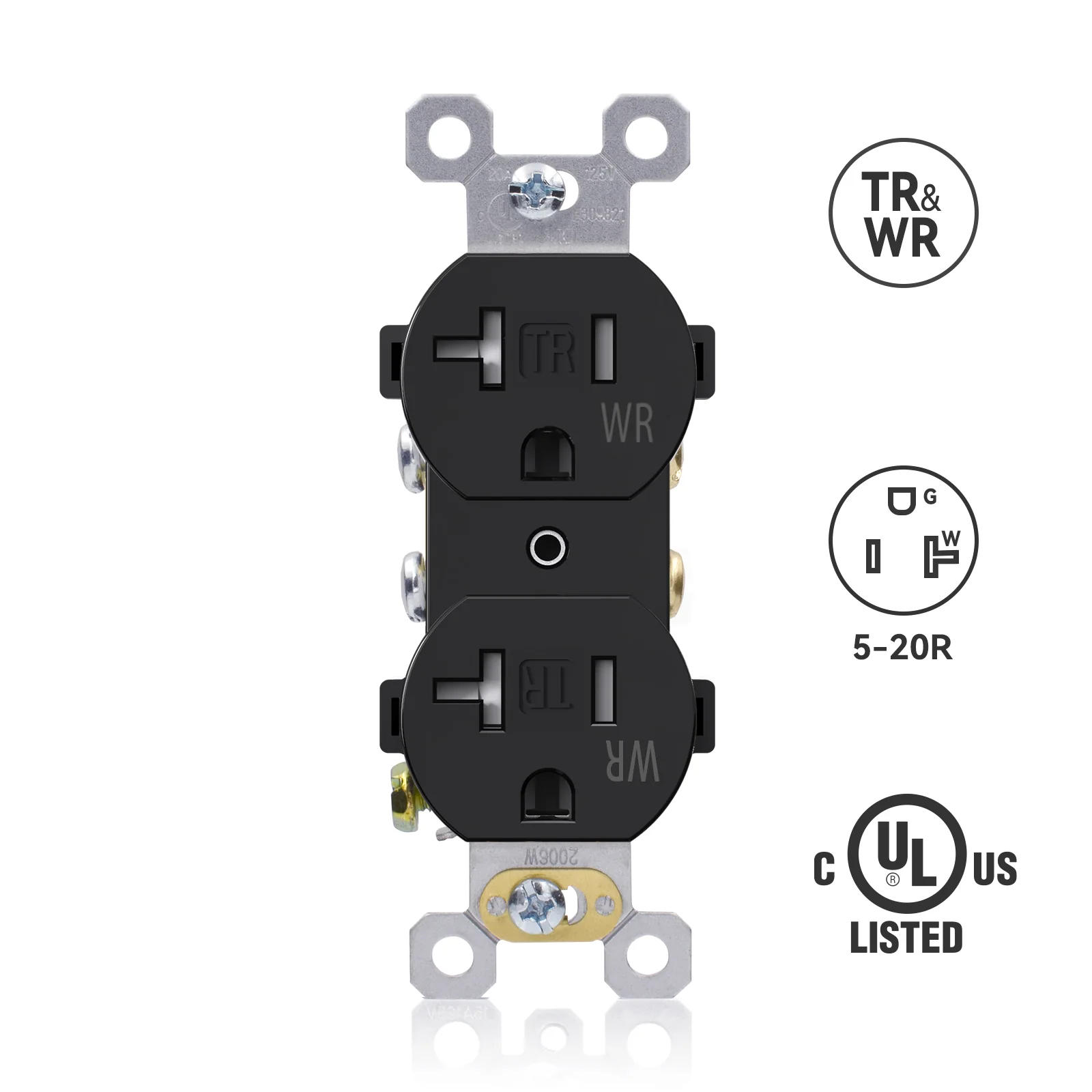 ELEGRP Duplex Outlets, 20A 125V, TR & WR, Tamper-Resistant and Weatherproof, 2 Pole 3 Wire, Back and Side Wiring, UL Listed - Image 6