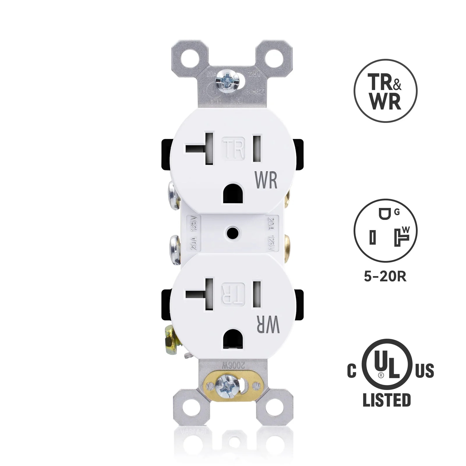 ELEGRP Duplex Outlets, 20A 125V, TR & WR, Tamper-Resistant and Weatherproof, 2 Pole 3 Wire, Back and Side Wiring, UL Listed - Image 7