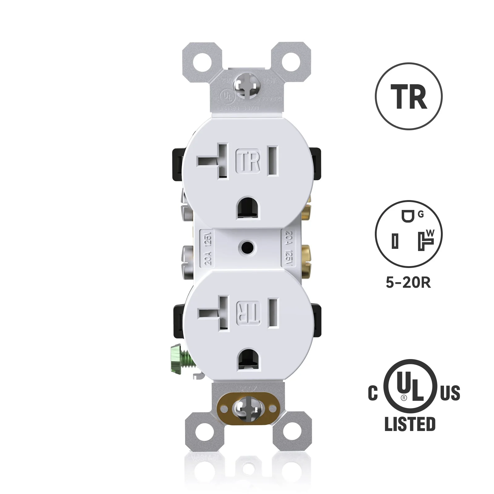 ELEGRP Duplex Outlets, 20A 125V, TR & WR, Tamper-Resistant and Weatherproof, 2 Pole 3 Wire, Back and Side Wiring, UL Listed - Image 8