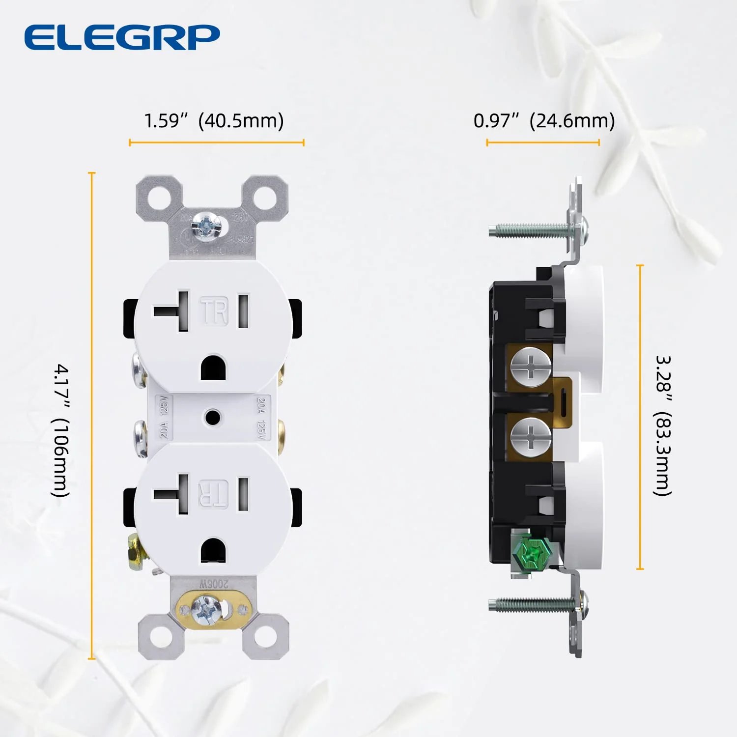 ELEGRP Duplex Outlets, 20A 125V, TR & WR, Tamper-Resistant and Weatherproof, 2 Pole 3 Wire, Back and Side Wiring, UL Listed - Image 9