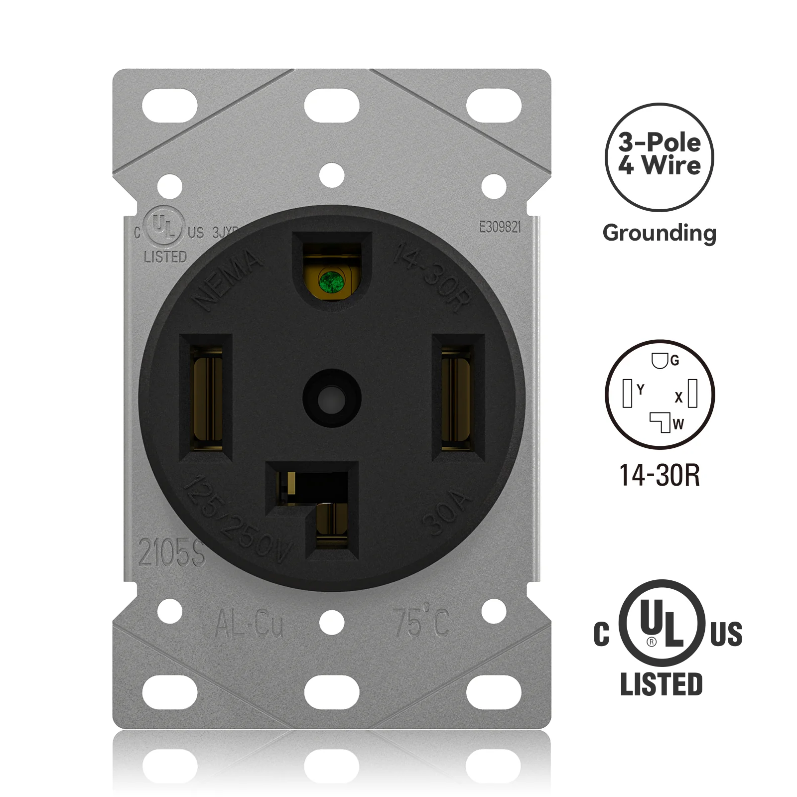ELEGRP 30/50 Amp Flush Mount Power Receptacle, NEMA 14-30R & 14-50R Outlet, and Heavy Duty Plug, NEMA 14-30P & 14-50P, 125/250V, UL Listed - Image 4
