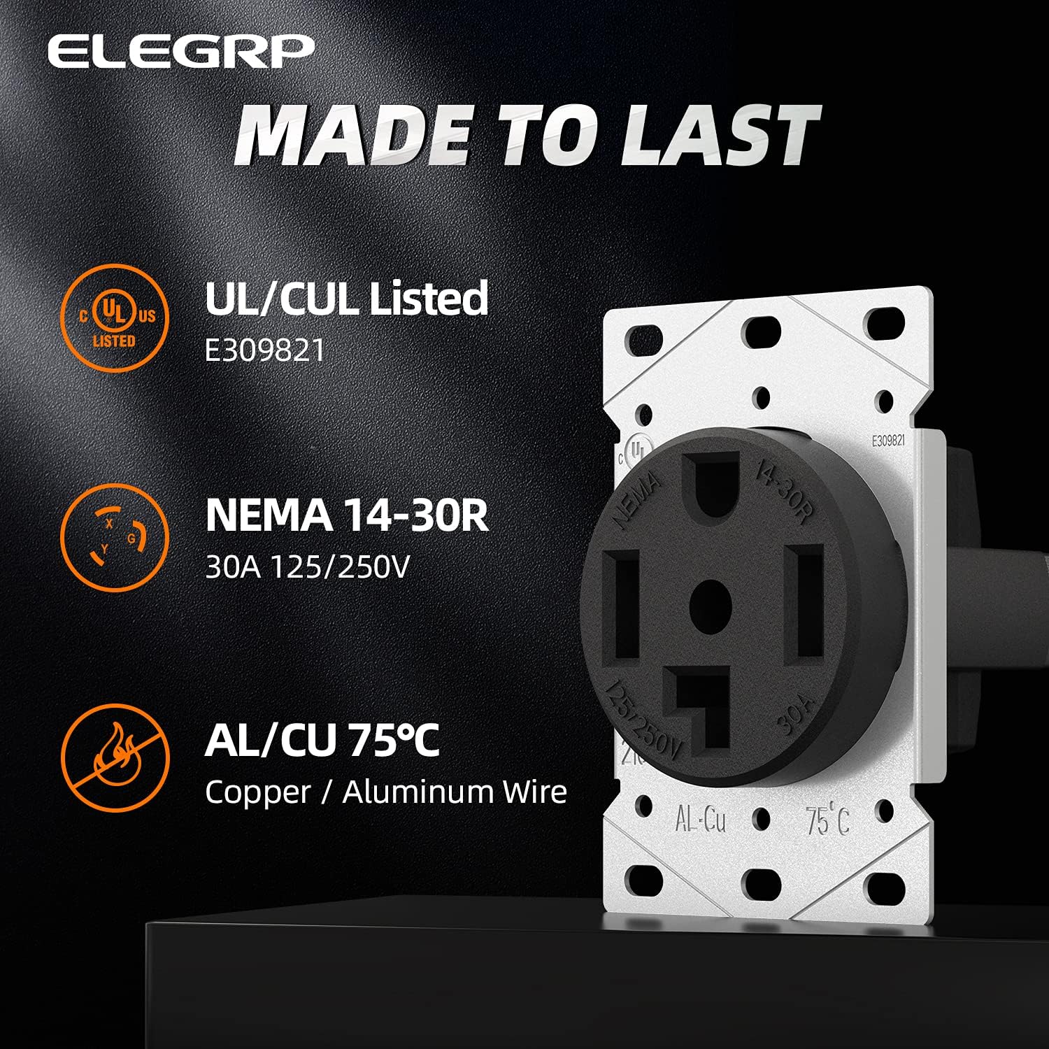 ELEGRP 30/50 Amp Flush Mount Power Receptacle, NEMA 14-30R & 14-50R Outlet, and Heavy Duty Plug, NEMA 14-30P & 14-50P, 125/250V, UL Listed - Image 6