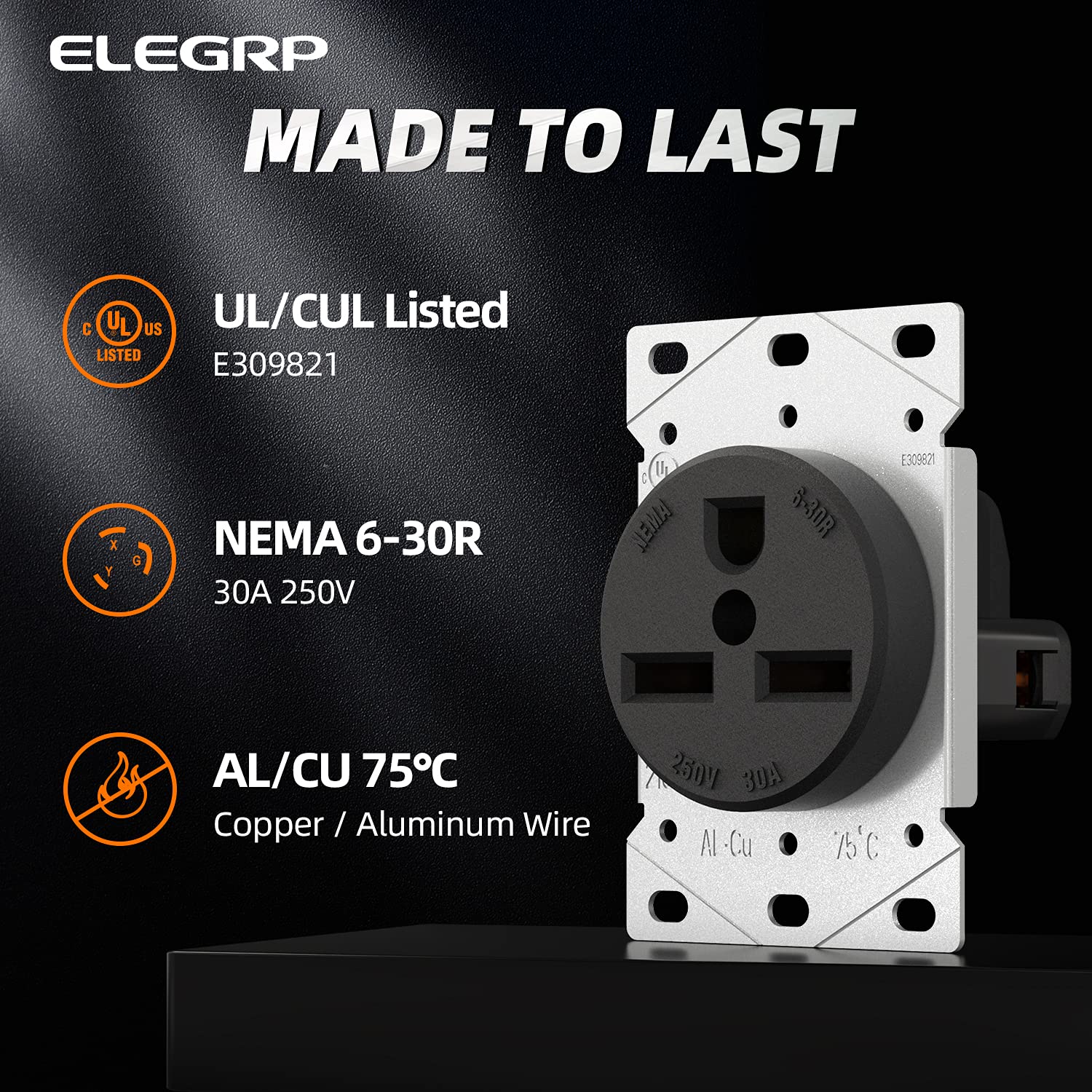 ELEGRP 30/50 Amp Flush Mount Power Receptacle, NEMA 6-30R & 6-50R Outlet, and Heavy Duty Plug, NEMA 6-30P & 6-50P, 250V, UL Listed - Image 7