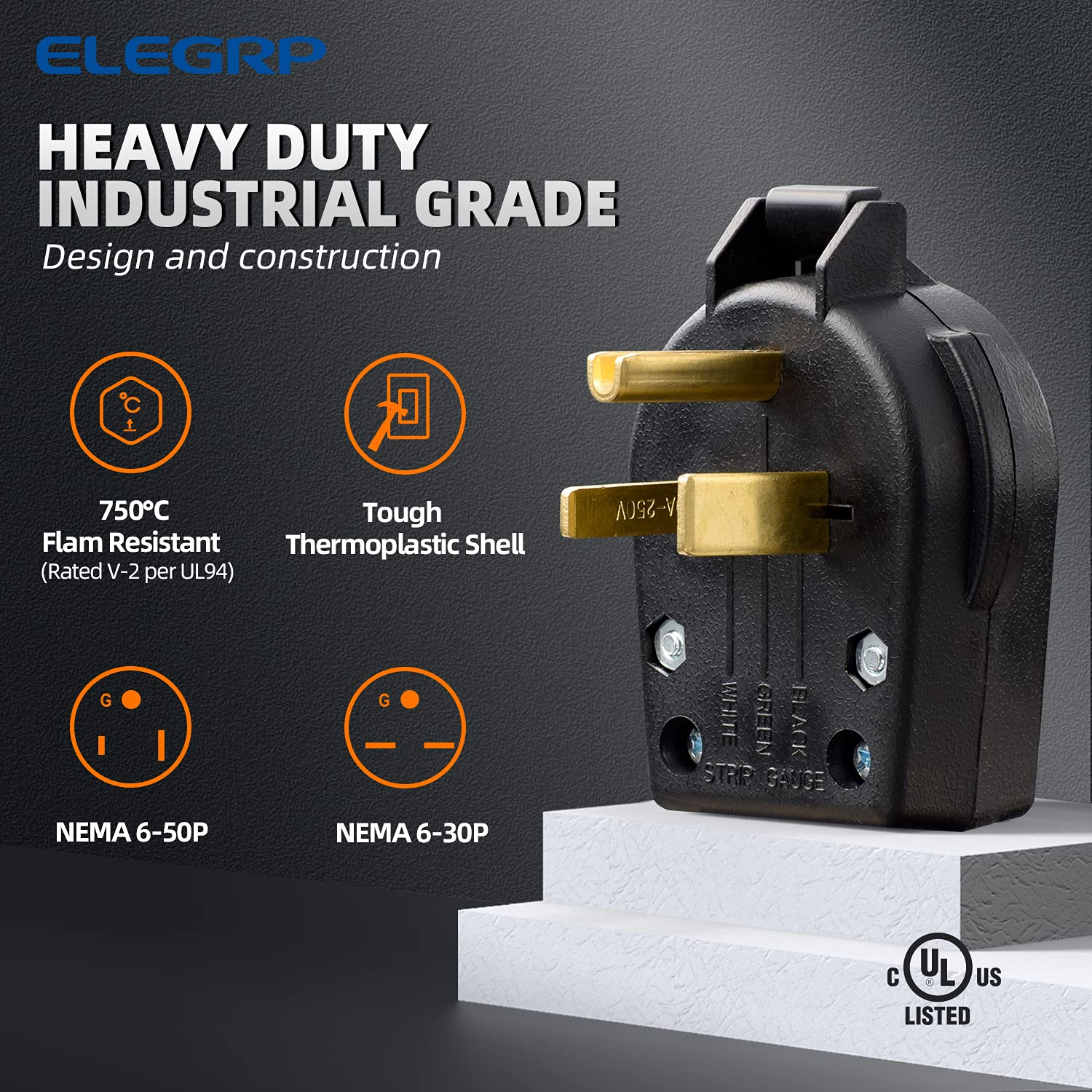 ELEGRP 30/50 Amp Flush Mount Power Receptacle, NEMA 6-30R & 6-50R Outlet, and Heavy Duty Plug, NEMA 6-30P & 6-50P, 250V, UL Listed - Image 8