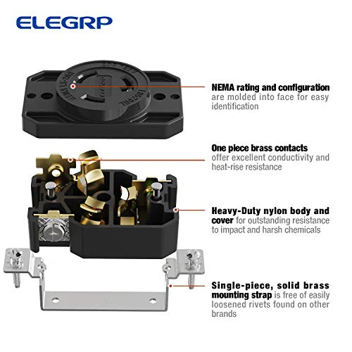 ELEGRP NEMA L5-20R Twist Lock Outlet, 20A 125V, 2 Pole 3 Wire Grounding, Heavy-Duty Design - Image 4