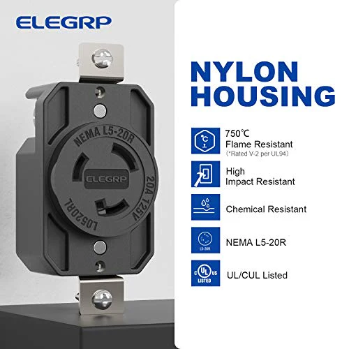 ELEGRP NEMA L5-20R Twist Lock Outlet, 20A 125V, 2 Pole 3 Wire Grounding, Heavy-Duty Design - Image 5