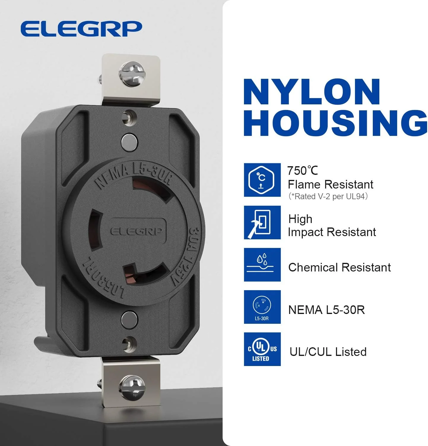 ELEGRP Twist Lock Adapter, NEMA L5-30P & L5-30R, 30A 125V, 2 Pole 3 Wire Grounding Plug & Connector Set, Heavy-Duty Design - Image 10