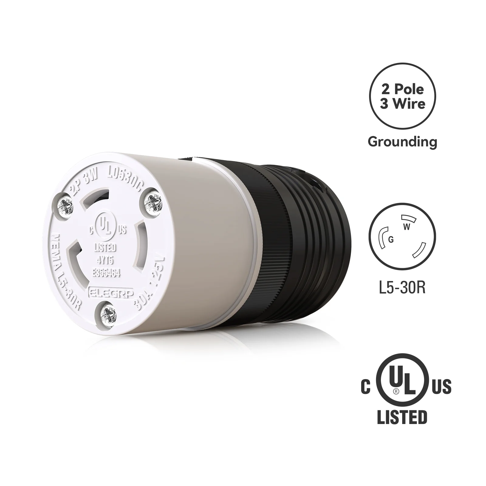 ELEGRP Twist Lock Adapter, NEMA L5-30P & L5-30R, 30A 125V, 2 Pole 3 Wire Grounding Plug & Connector Set, Heavy-Duty Design - Image 3