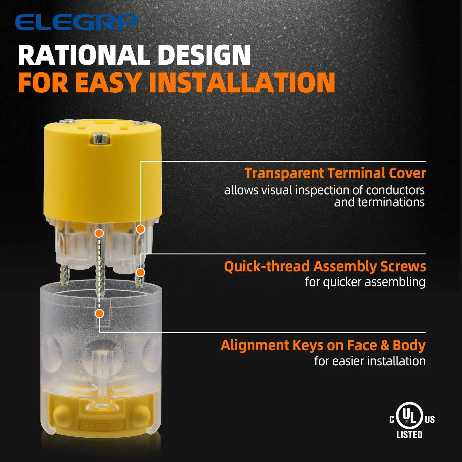 ELEGRP Lighted Electrical Plug and Connector Set, 15A 125V, NEMA 5-15P & NEMA 5-15R, 2 Pole 3 Wire Grounding, Commercial Grade, Yellow - Image 10