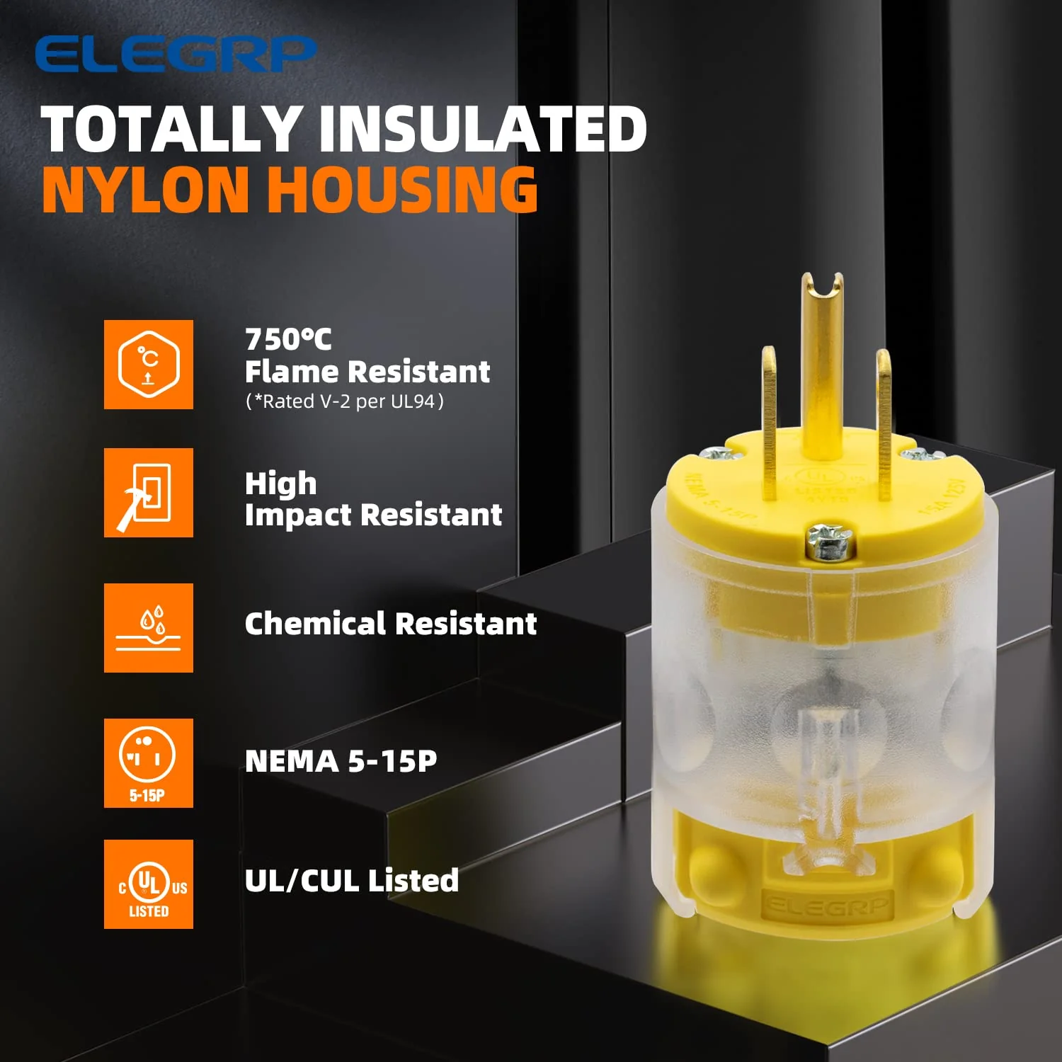 ELEGRP Lighted Electrical Plug and Connector Set, 15A 125V, NEMA 5-15P & NEMA 5-15R, 2 Pole 3 Wire Grounding, Commercial Grade, Yellow - Image 12