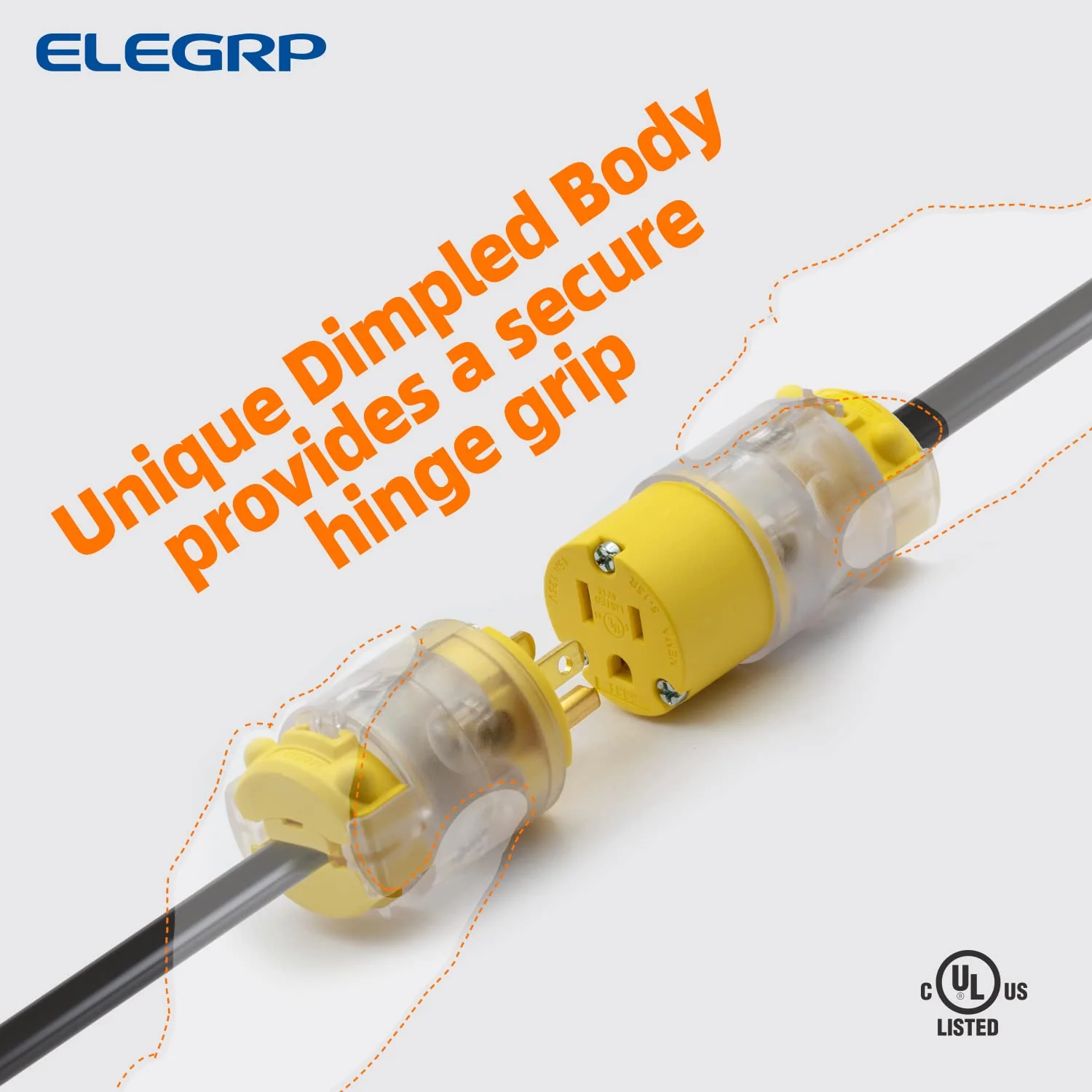 ELEGRP Lighted Electrical Plug and Connector Set, 15A 125V, NEMA 5-15P & NEMA 5-15R, 2 Pole 3 Wire Grounding, Commercial Grade, Yellow - Image 7