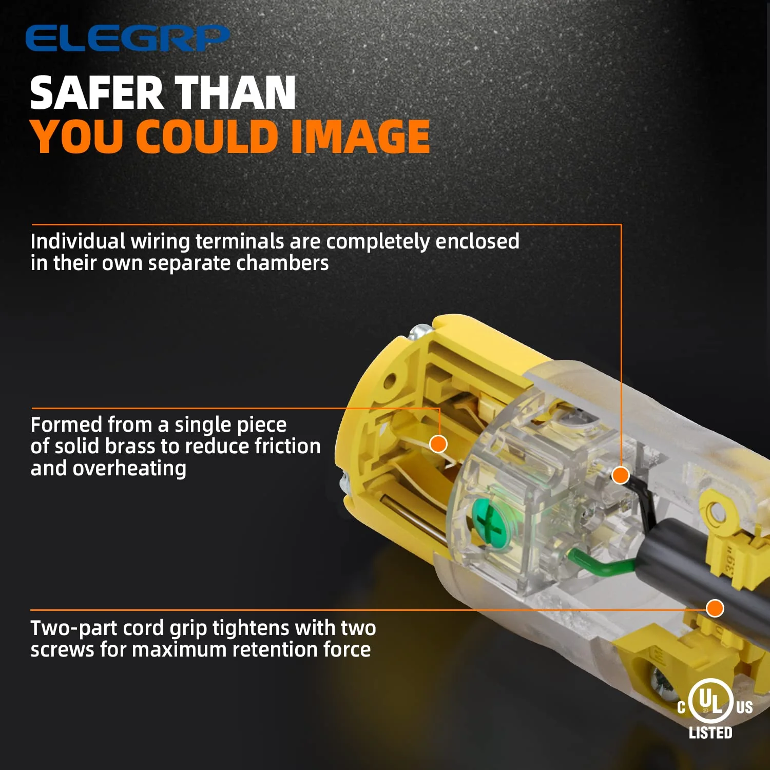 ELEGRP Lighted Electrical Plug and Connector Set, 15A 125V, NEMA 5-15P & NEMA 5-15R, 2 Pole 3 Wire Grounding, Commercial Grade, Yellow - Image 9