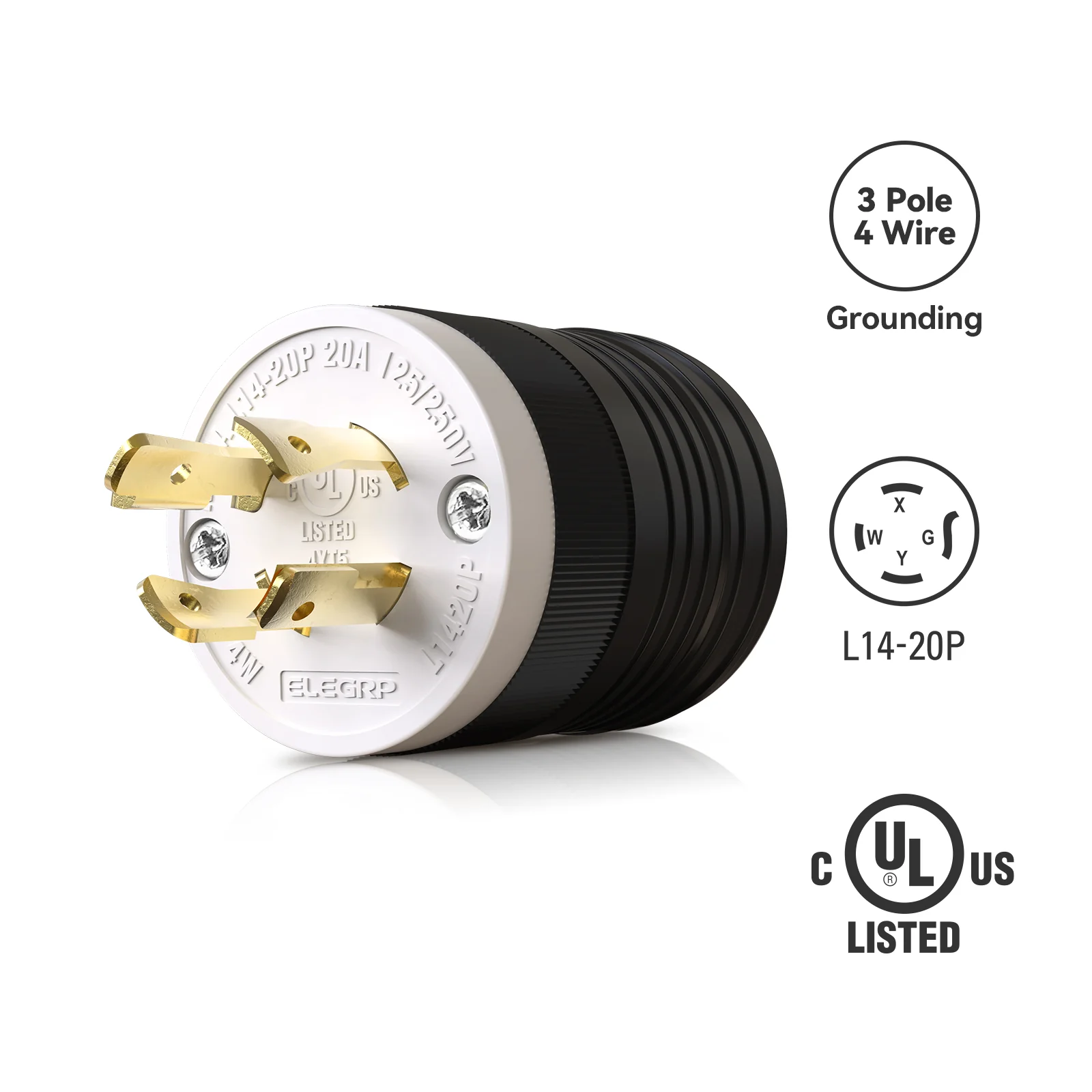 ELEGRP NEMA L14-20P & L14-20R Locking Plug and Connector Set, Generator Twist Lock Adapter, 20A 125/250V, 3 Pole 4 Wire Grounding - Image 3