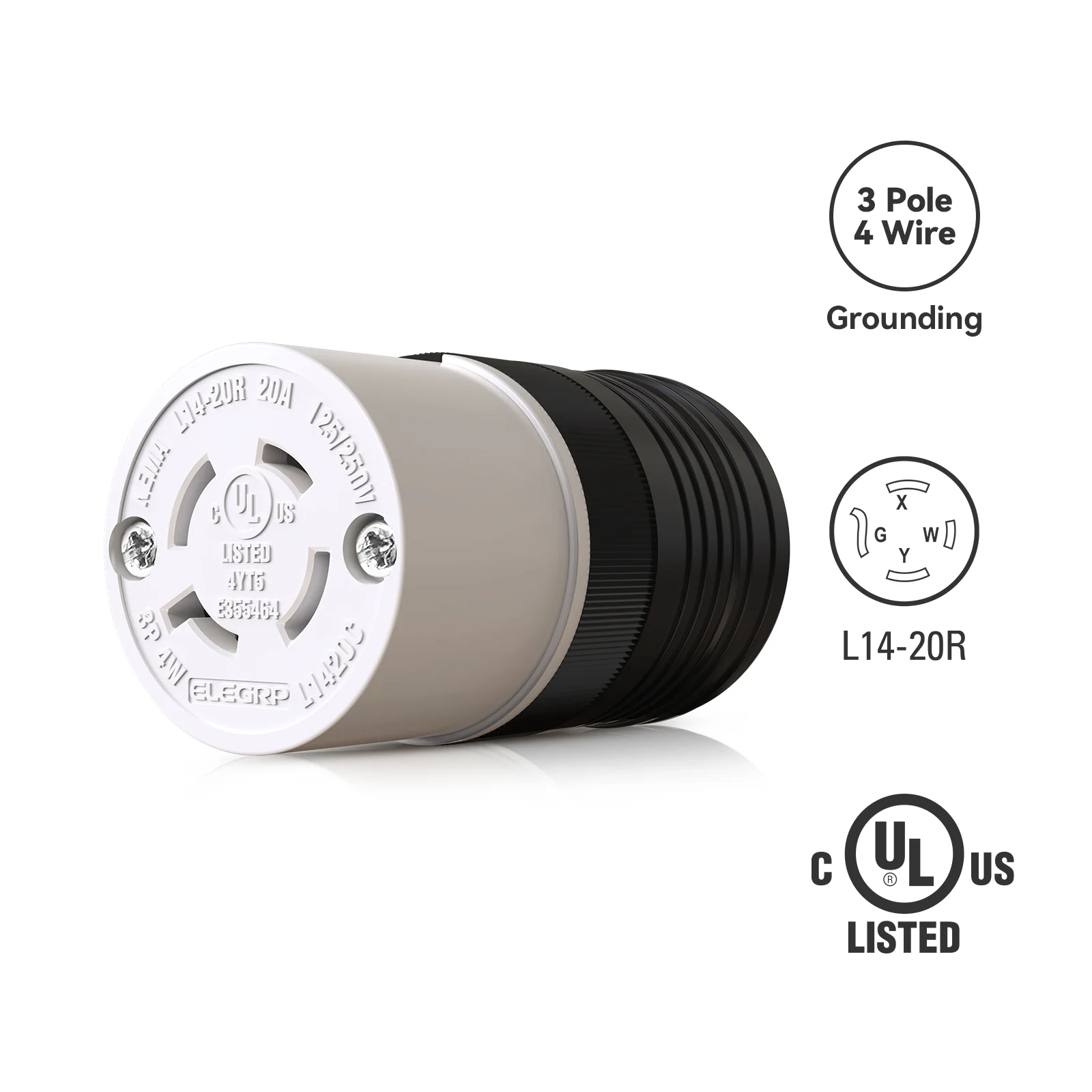 ELEGRP NEMA L14-20P & L14-20R Locking Plug and Connector Set, Generator Twist Lock Adapter, 20A 125/250V, 3 Pole 4 Wire Grounding - Image 4