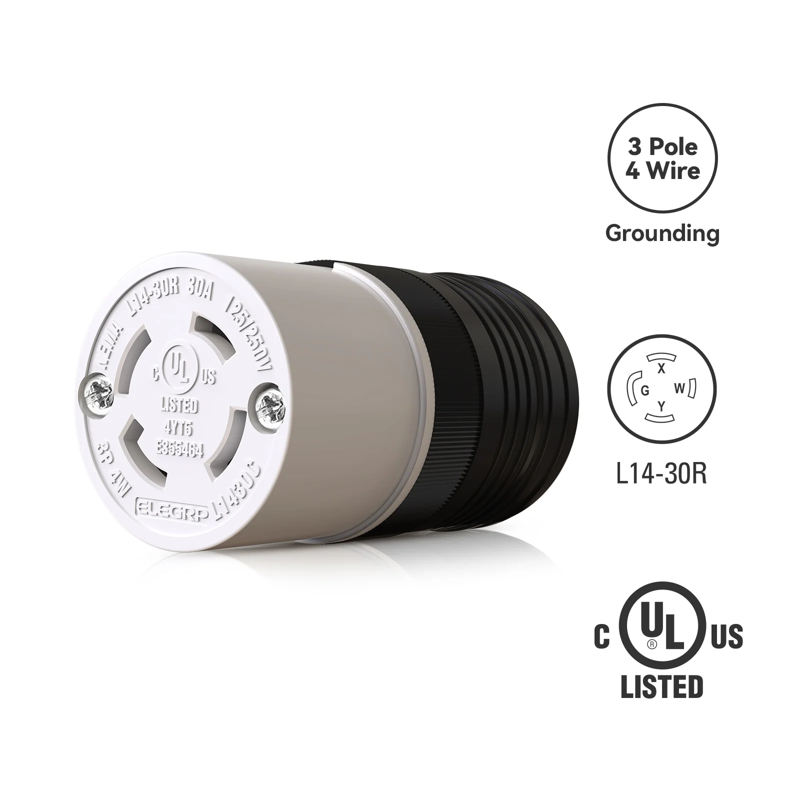 ELEGRP NEMA L14-30P & L14-30R Twist Lock Adapter, 30A 125/250V, 3 Pole 4 Wire Grounding, Heavy-Duty Plug & Connector Set - Image 3