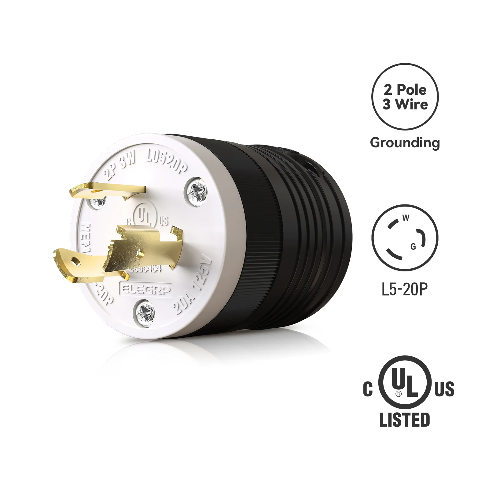 ELEGRP NEMA L5-20P & L5-20R Locking Plug and Connector Set, Generator Twist Lock Adapter, 20A 125V, 2-Pole 3-Wire Grounding - Image 3