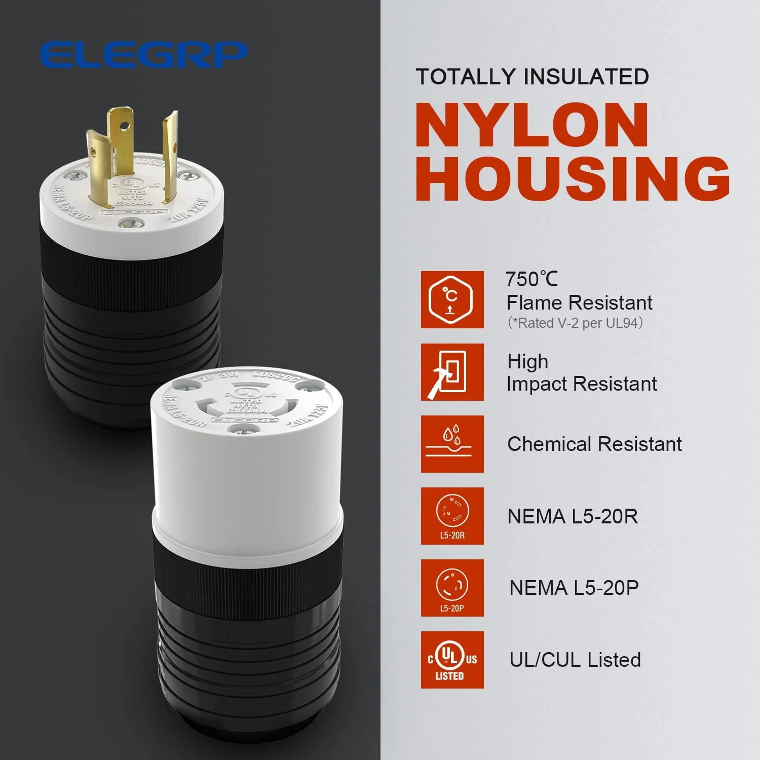 ELEGRP NEMA L5-20P & L5-20R Locking Plug and Connector Set, Generator Twist Lock Adapter, 20A 125V, 2-Pole 3-Wire Grounding - Image 7