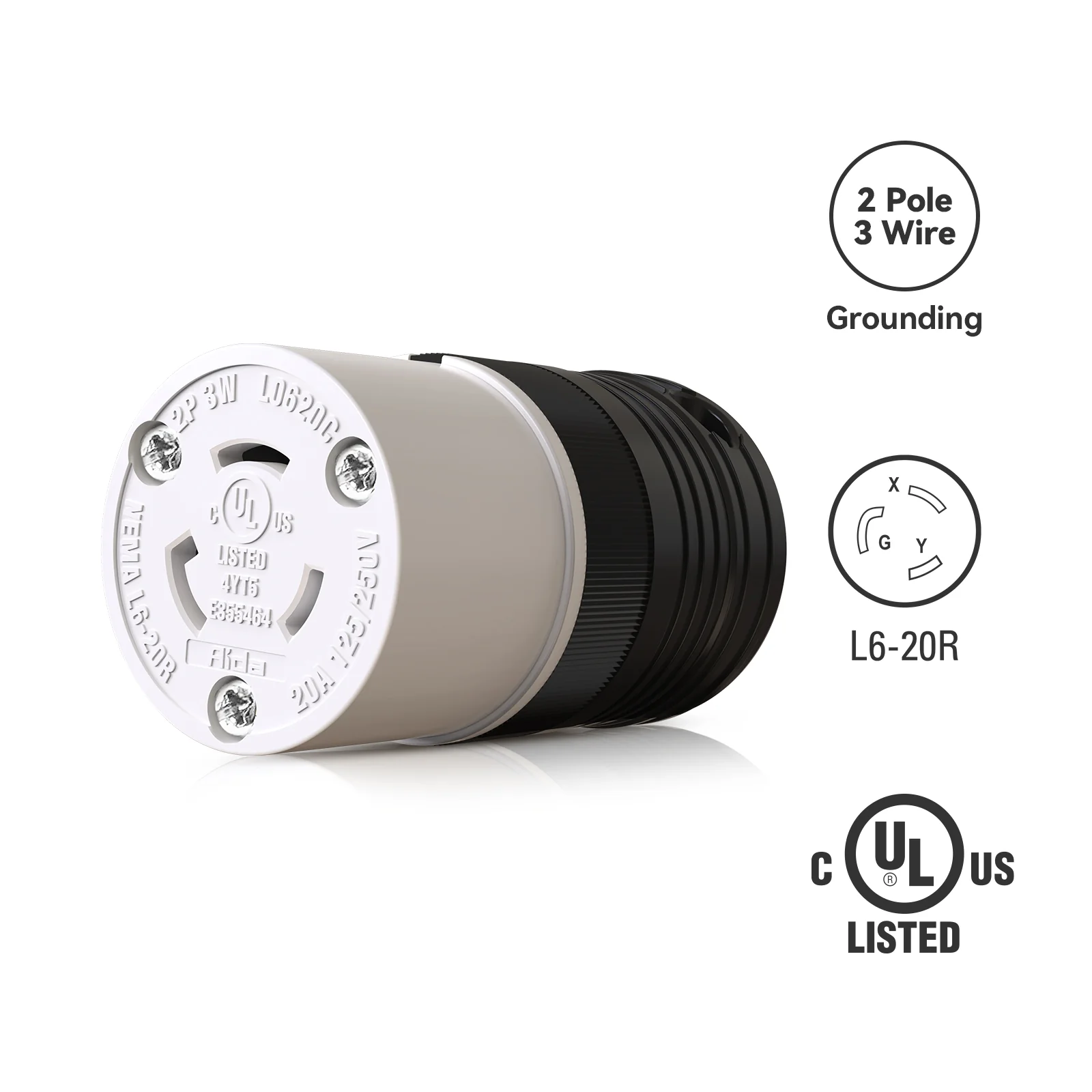 ELEGRP Twist Lock Adapter, NEMA L6-20P & L6-20R, 20A 250V, 2 Pole 3 Wire Grounding Plug & Connector Set, Heavy-Duty Design - Image 3