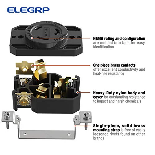 ELEGRP NEMA L6-20R Twist Lock Outlet, 20A 250V, 2 Pole 3 Wire Grounding, Heavy-Duty Design - Image 4