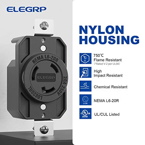 ELEGRP NEMA L6-20R Twist Lock Outlet, 20A 250V, 2 Pole 3 Wire Grounding, Heavy-Duty Design - Image 5