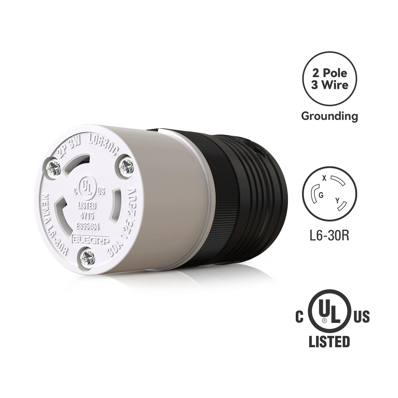 ELEGRP Twist Lock Adapter, NEMA L6-30P & L6-30R, 30A 250V, 2 Pole 3 Wire Grounding Plug & Connector Set, Heavy-Duty Design - Image 3