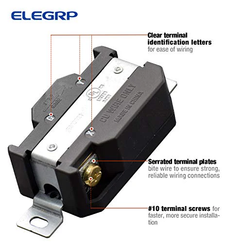 ELEGRP NEMA L6-30R Twist Lock Outlet, 30A 250V, 2 Pole 3 Wire Grounding, Heavy-Duty Design - Image 3