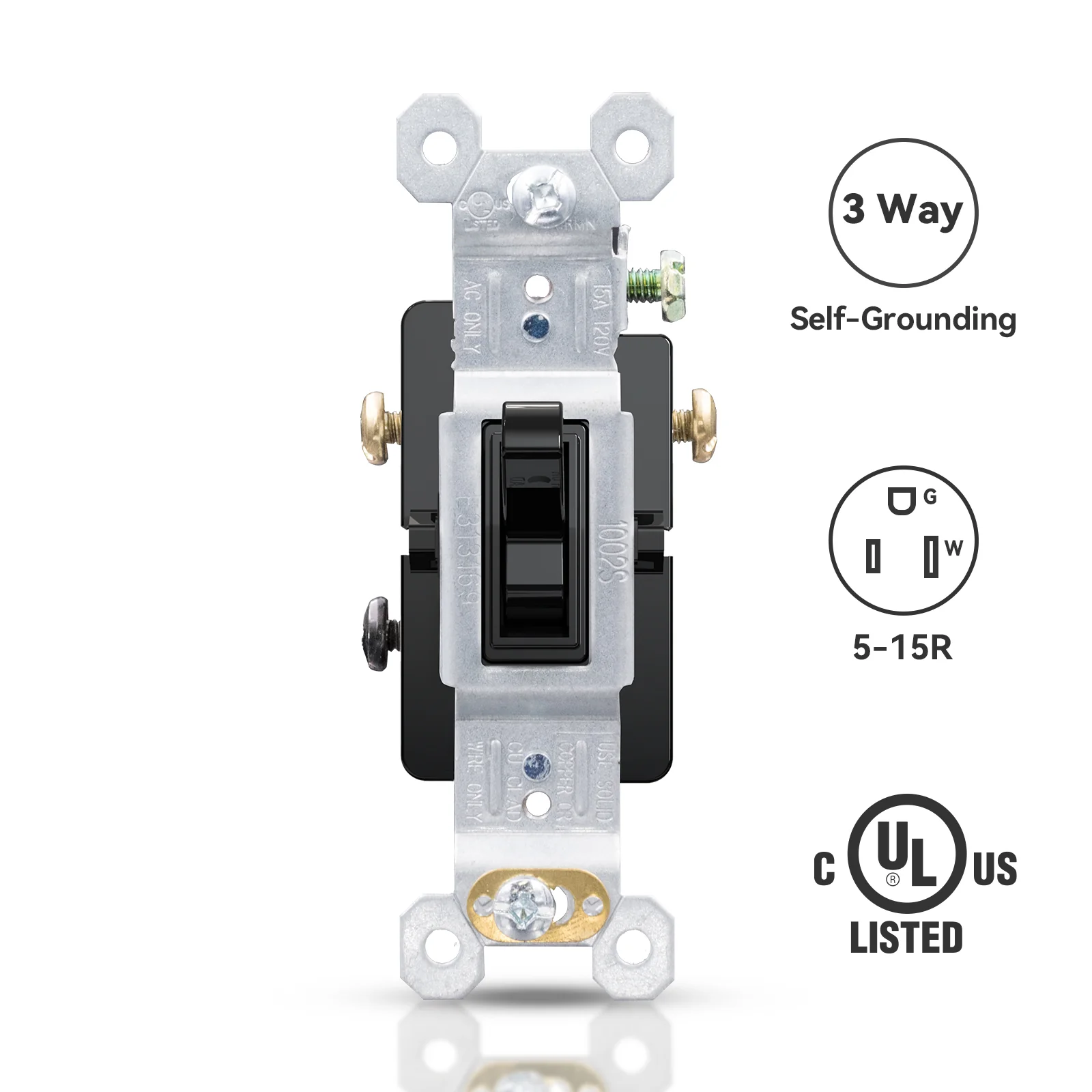 ELEGRP Standard Light Switch, Decorative Single Pole, Self-Grounding, 15A 120-277V, UL Certified, 10 Pack - Image 3