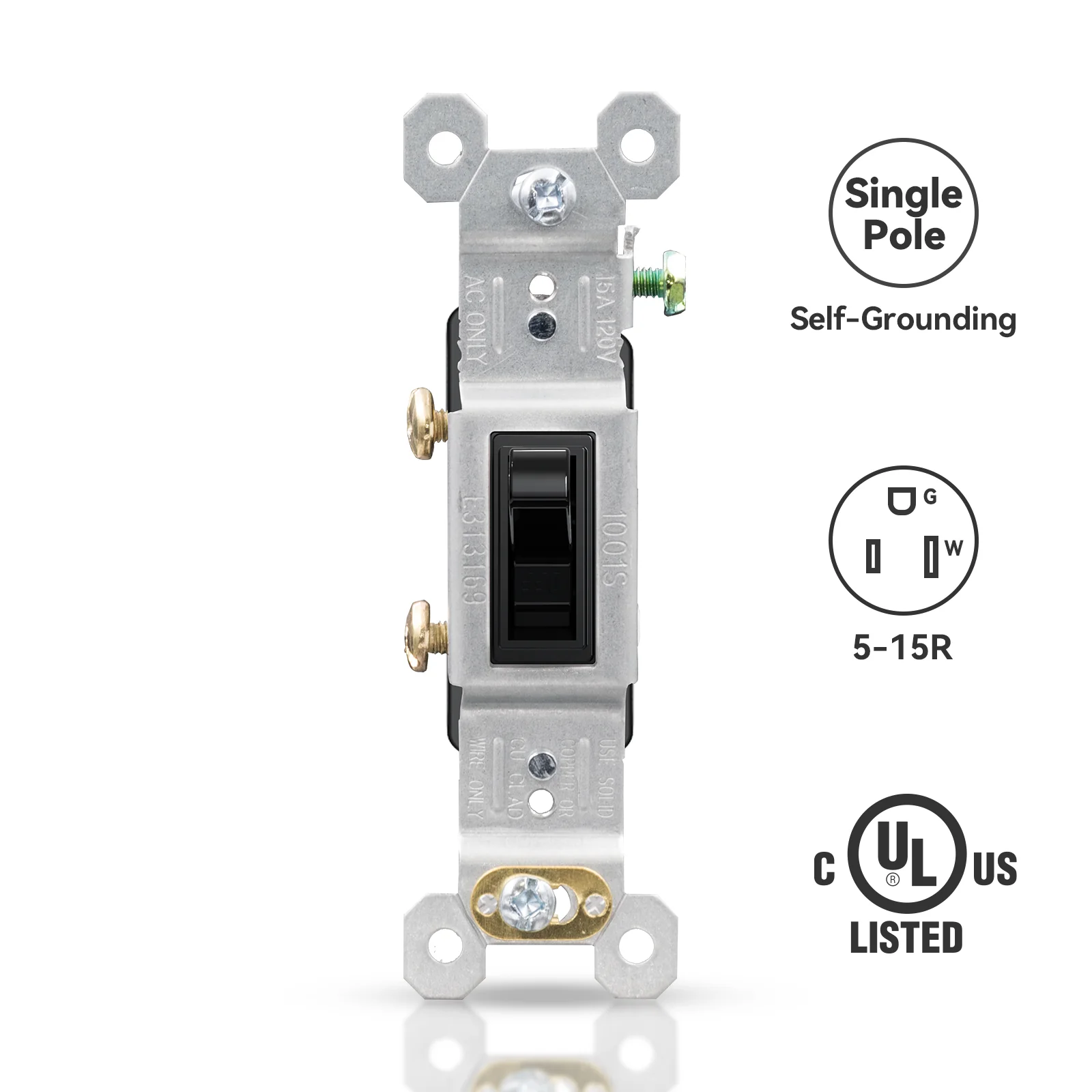 ELEGRP Single Pole Toggle Light Switch, 15 Amp, 120 Volt, Quiet AC Switch, Self-Grounding, Quick Push-in Wiring (10 Pack), UL Listed - Image 3
