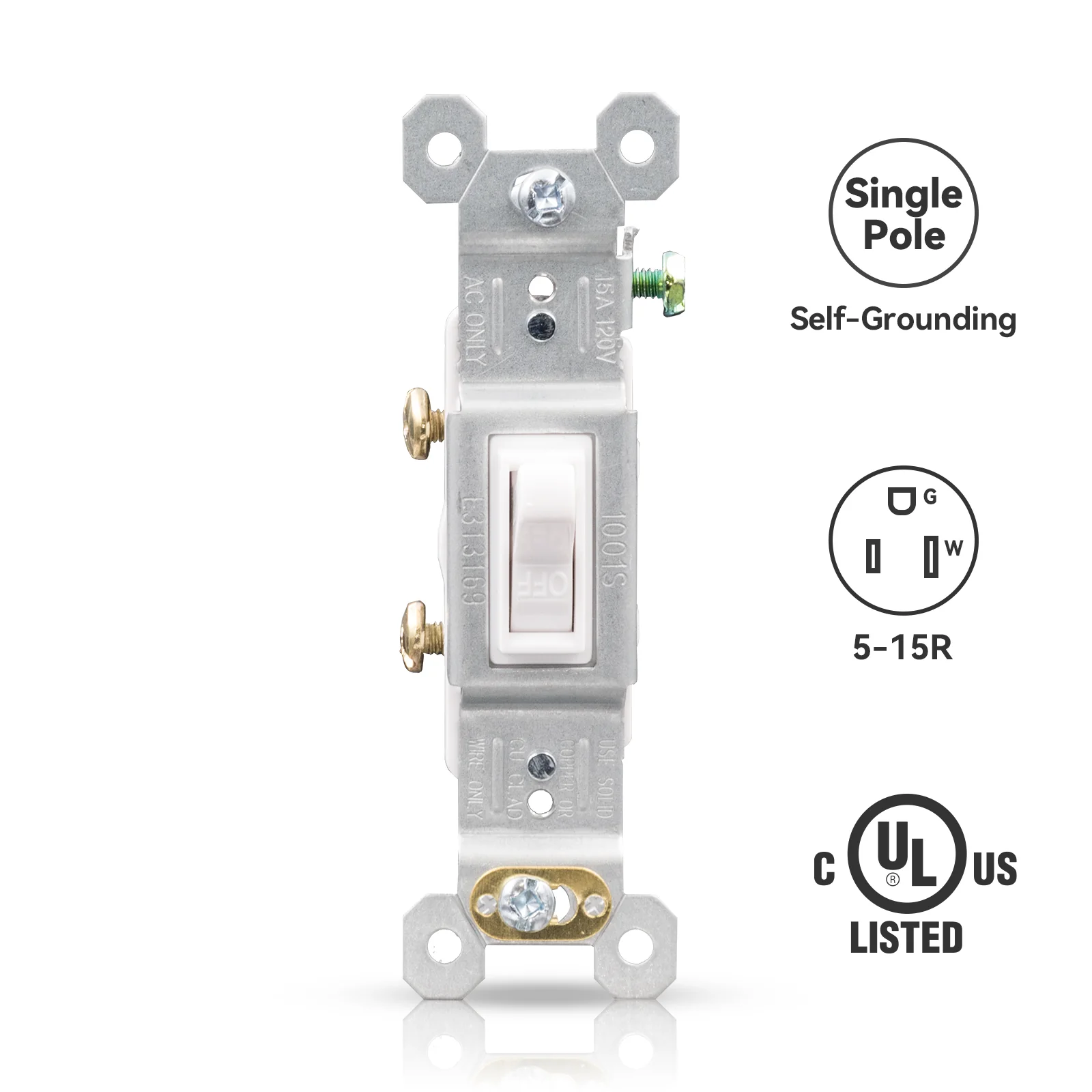 ELEGRP Single Pole Toggle Light Switch, 15 Amp, 120 Volt, Quiet AC Switch, Self-Grounding, Quick Push-in Wiring (10 Pack), UL Listed - Image 4