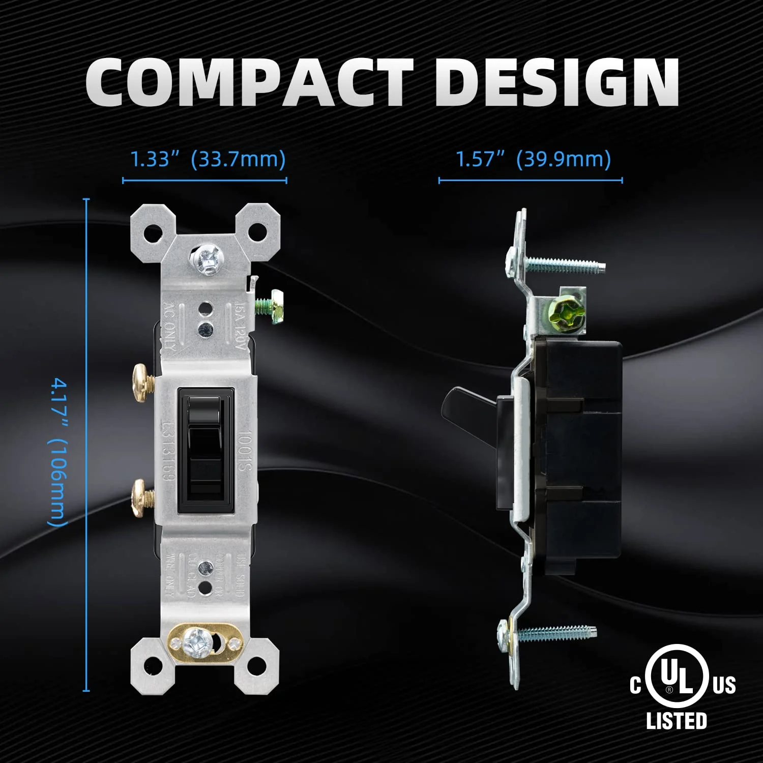 ELEGRP Single Pole Toggle Light Switch, 15 Amp, 120 Volt, Quiet AC Switch, Self-Grounding, Quick Push-in Wiring (10 Pack), UL Listed - Image 6